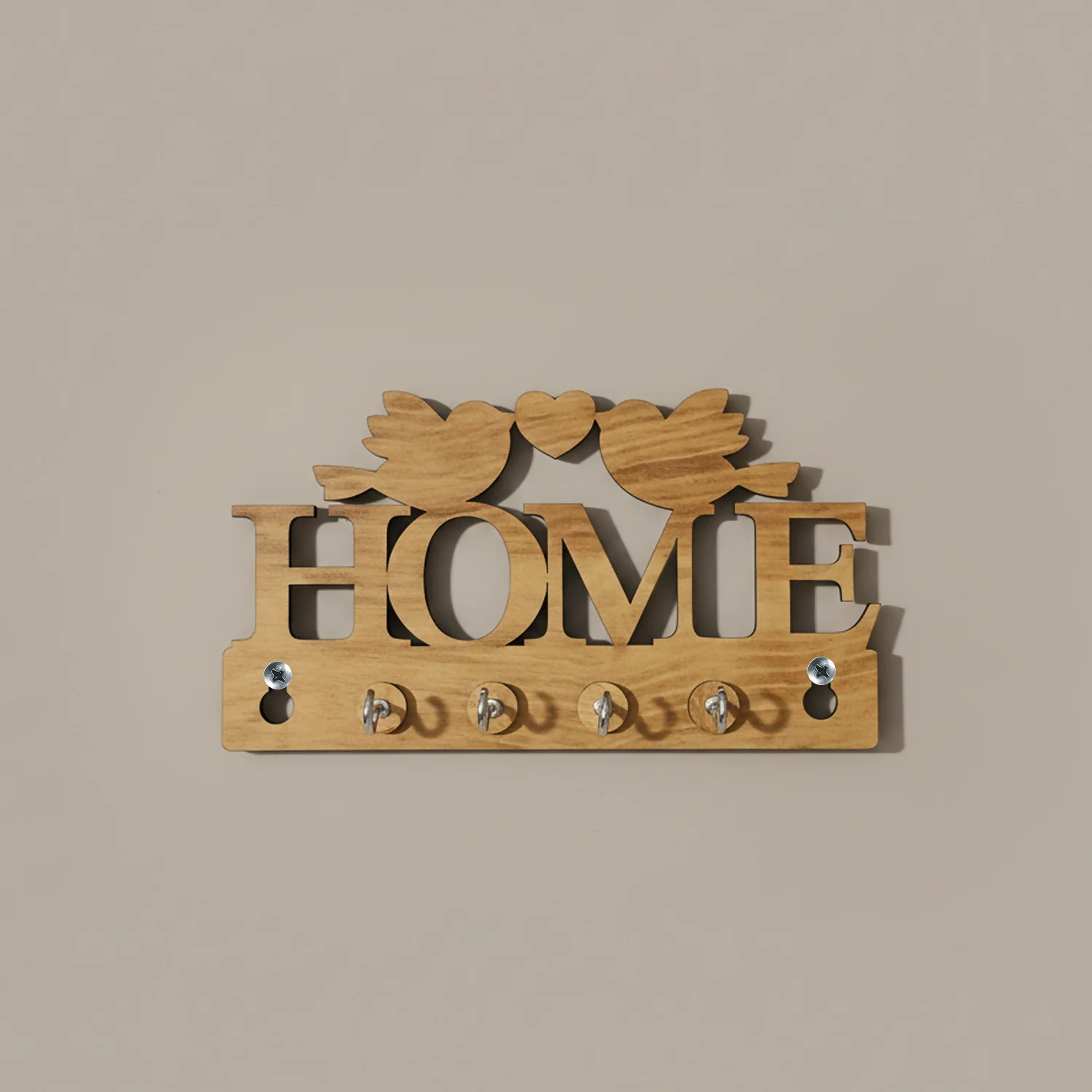 Wooden Key Holder for Wall “HOME” with Birds – Decorative MDF Wall Key Organizer | Home Décor Key Stand - Image 4