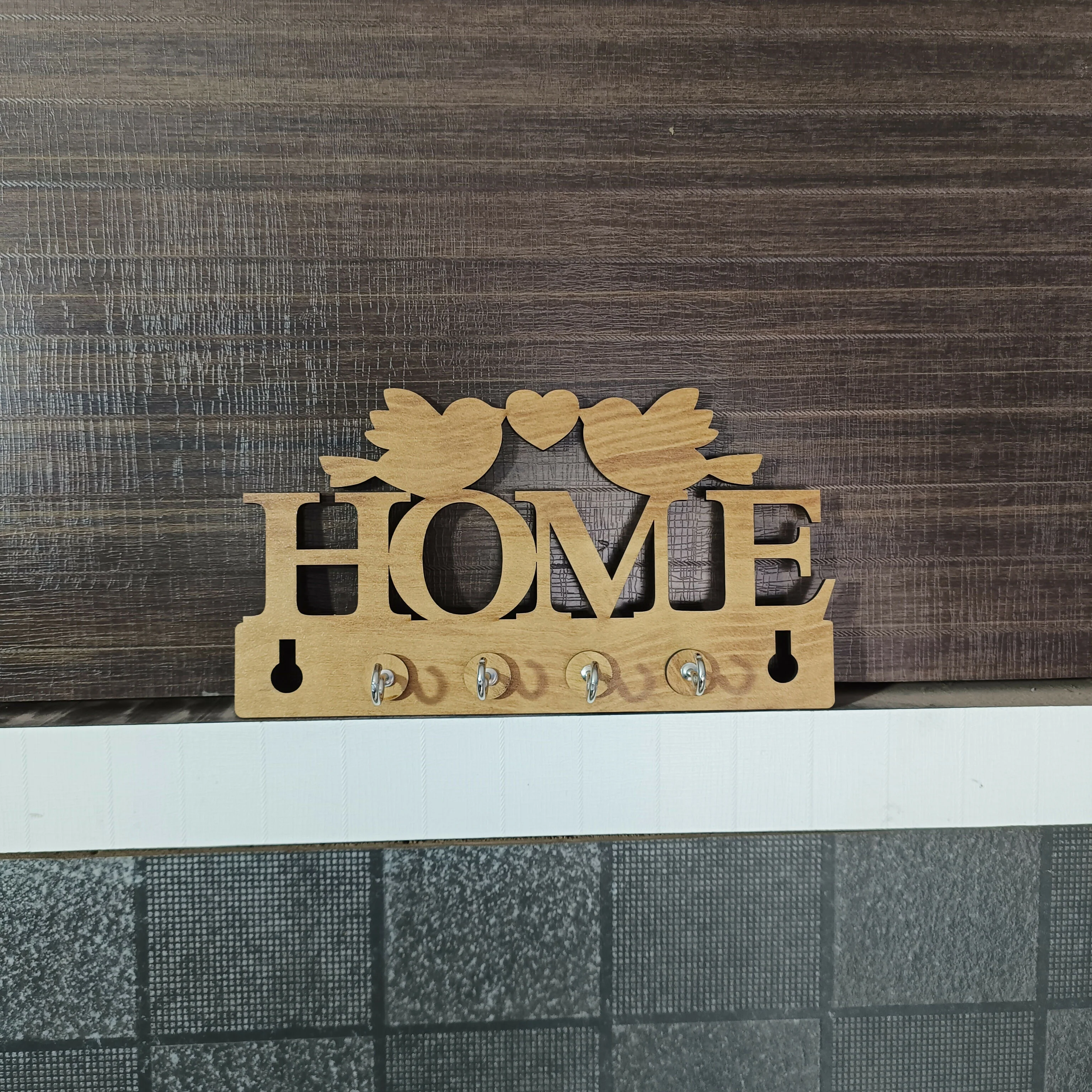 Wooden Key Holder for Wall “HOME” with Birds – Decorative MDF Wall Key Organizer | Home Décor Key Stand - Image 5