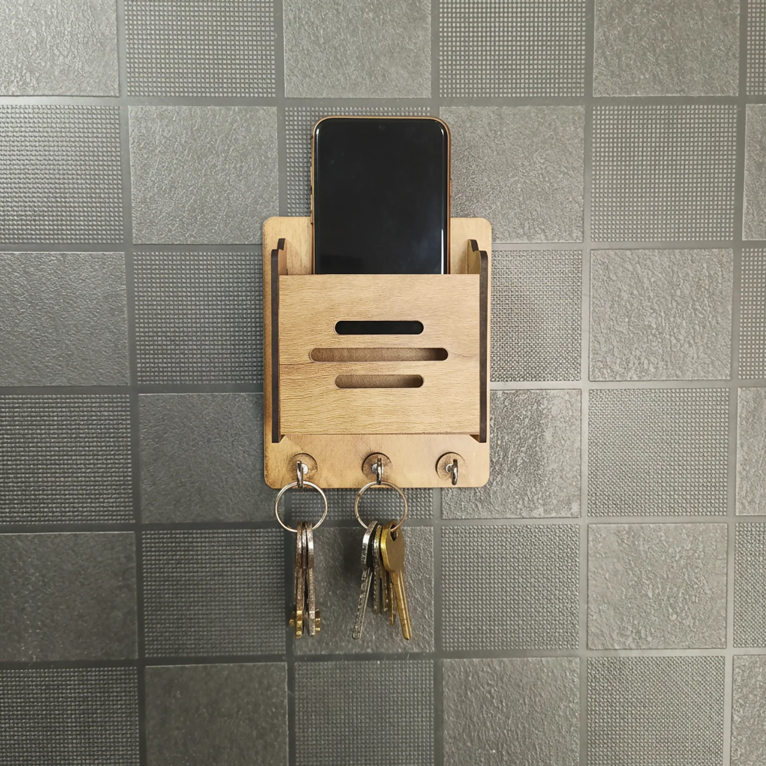 Wooden Key Holder with Mobile Stand | Minimal Home Entryway Décor - Image 2