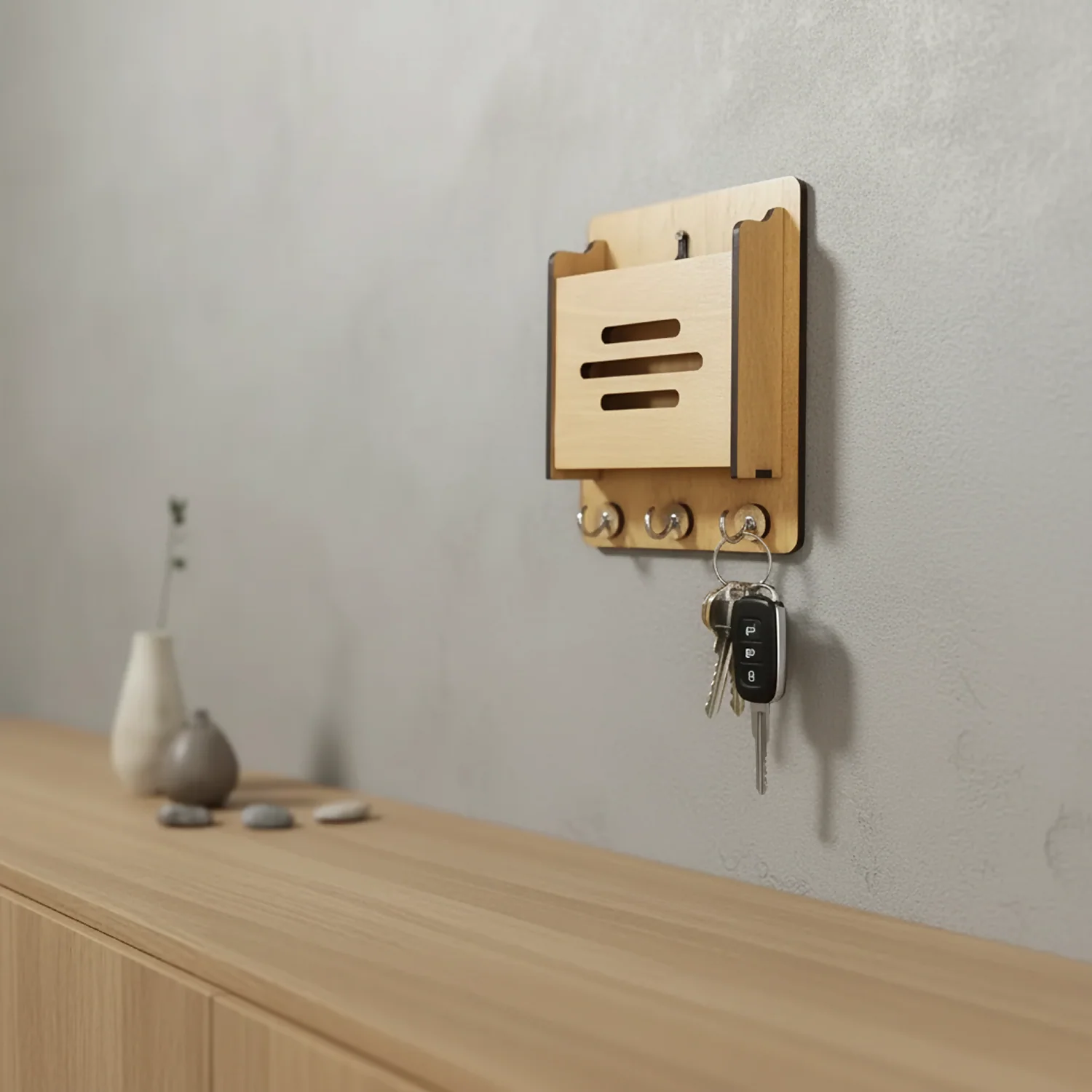 Wooden Key Holder with Mobile Stand | Minimal Home Entryway Décor - Image 5