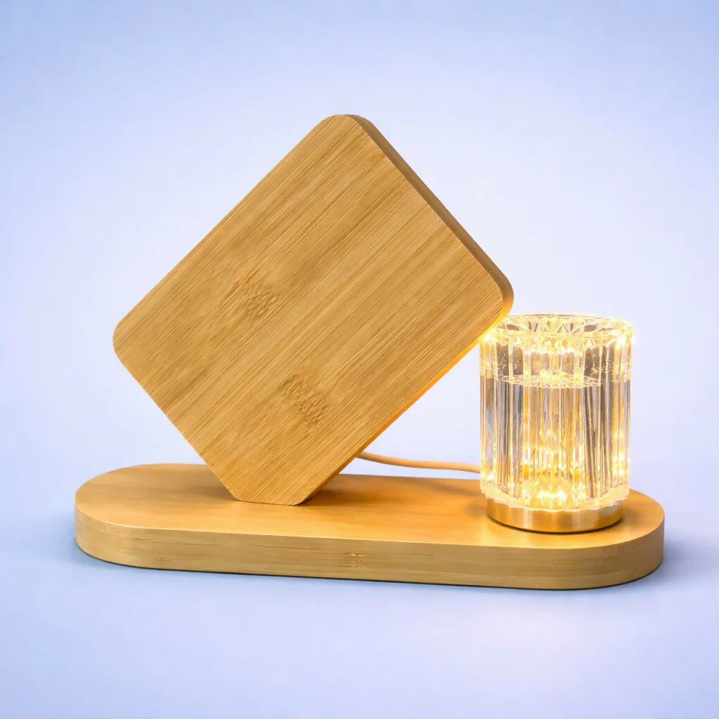 Wooden LED Photo Frame Lamp with Crystal Light Base - Image 4