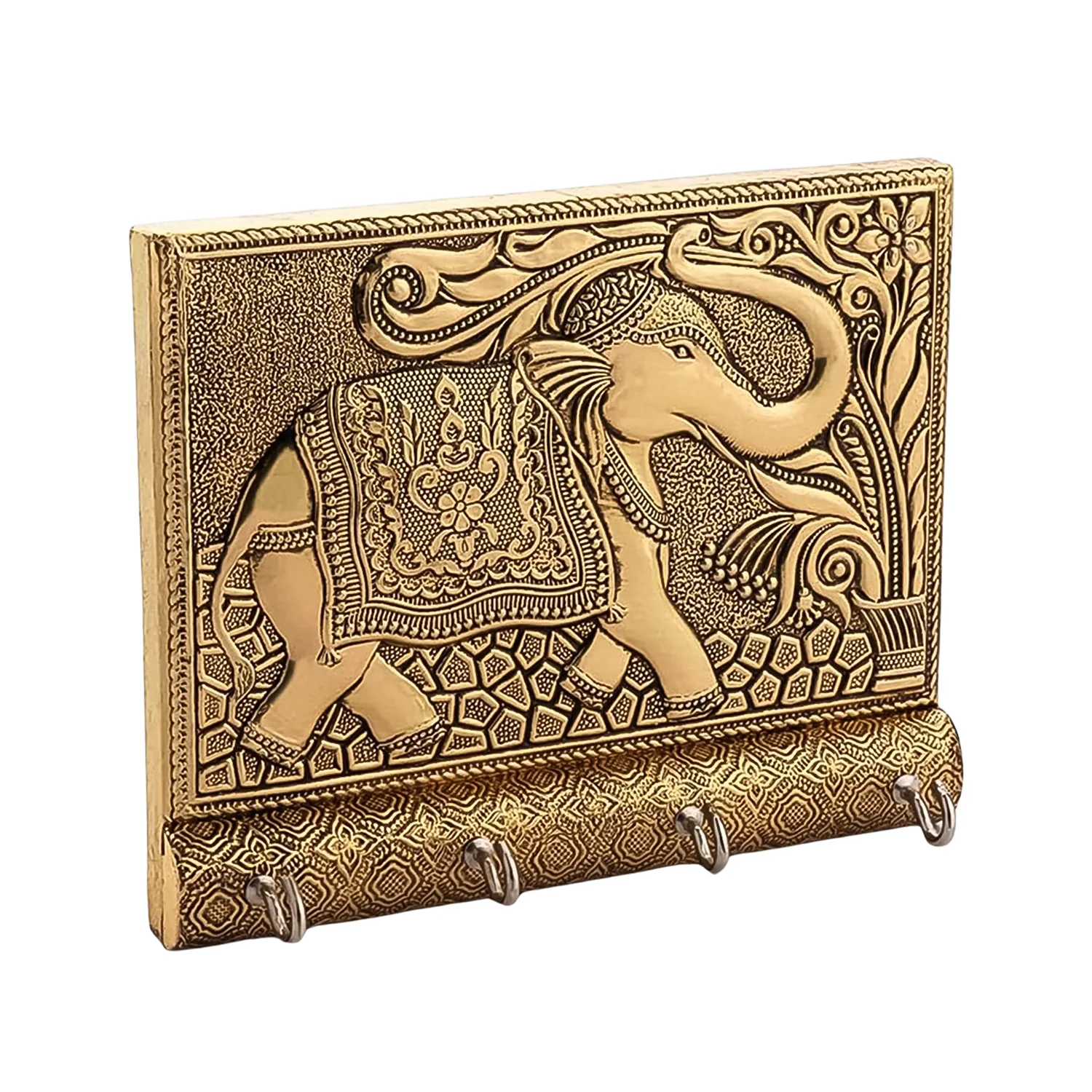 Wooden Key Holder for Home Decor Stylish Metal Gold Antique Elephant Design (1 Pc) - Image 5