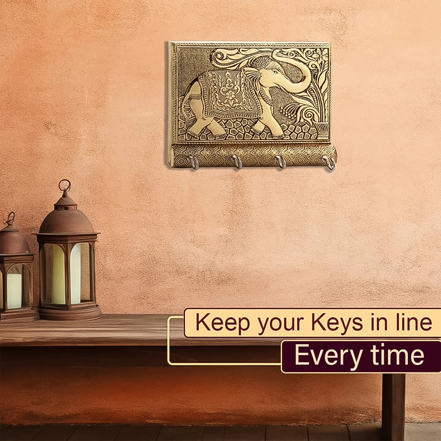 Wooden Key Holder for Home Decor Stylish Metal Gold Antique Elephant Design (1 Pc) - Image 7