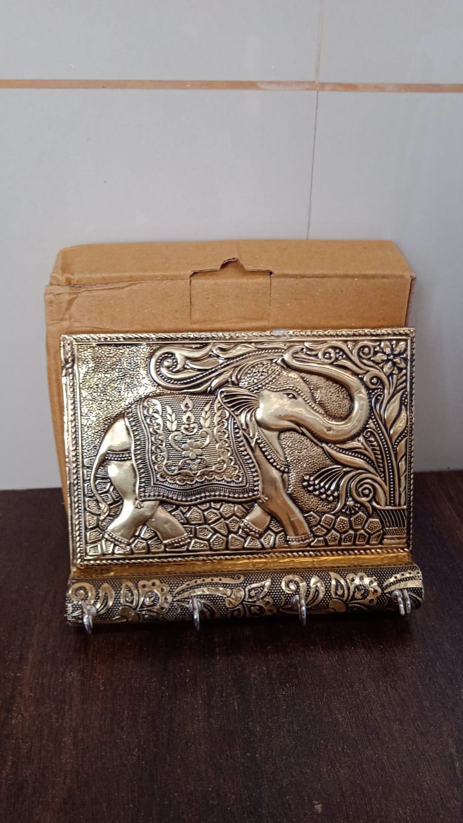 Wooden Key Holder for Home Decor Stylish Metal Gold Antique Elephant Design (1 Pc) - Image 8