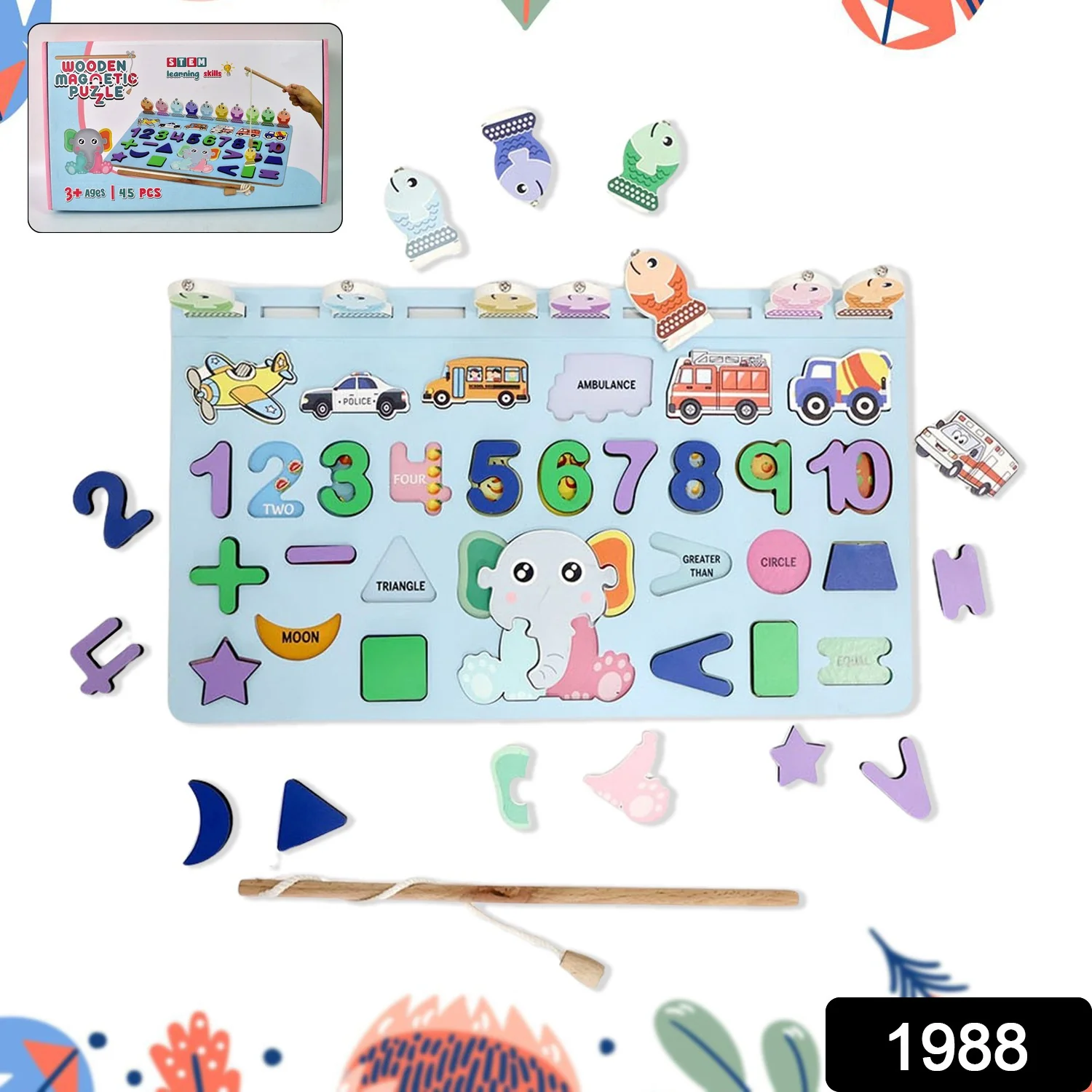 Wooden Number Puzzle Match Board and magnetic rod - Image 2