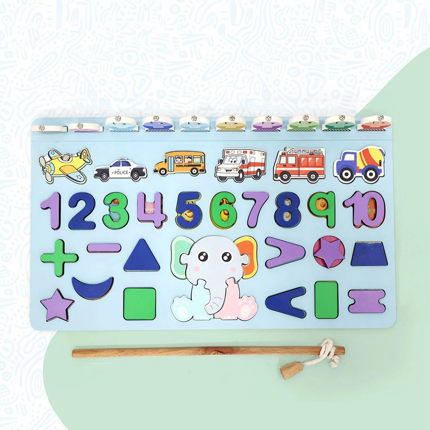 Wooden Number Puzzle Match Board and magnetic rod - Image 5