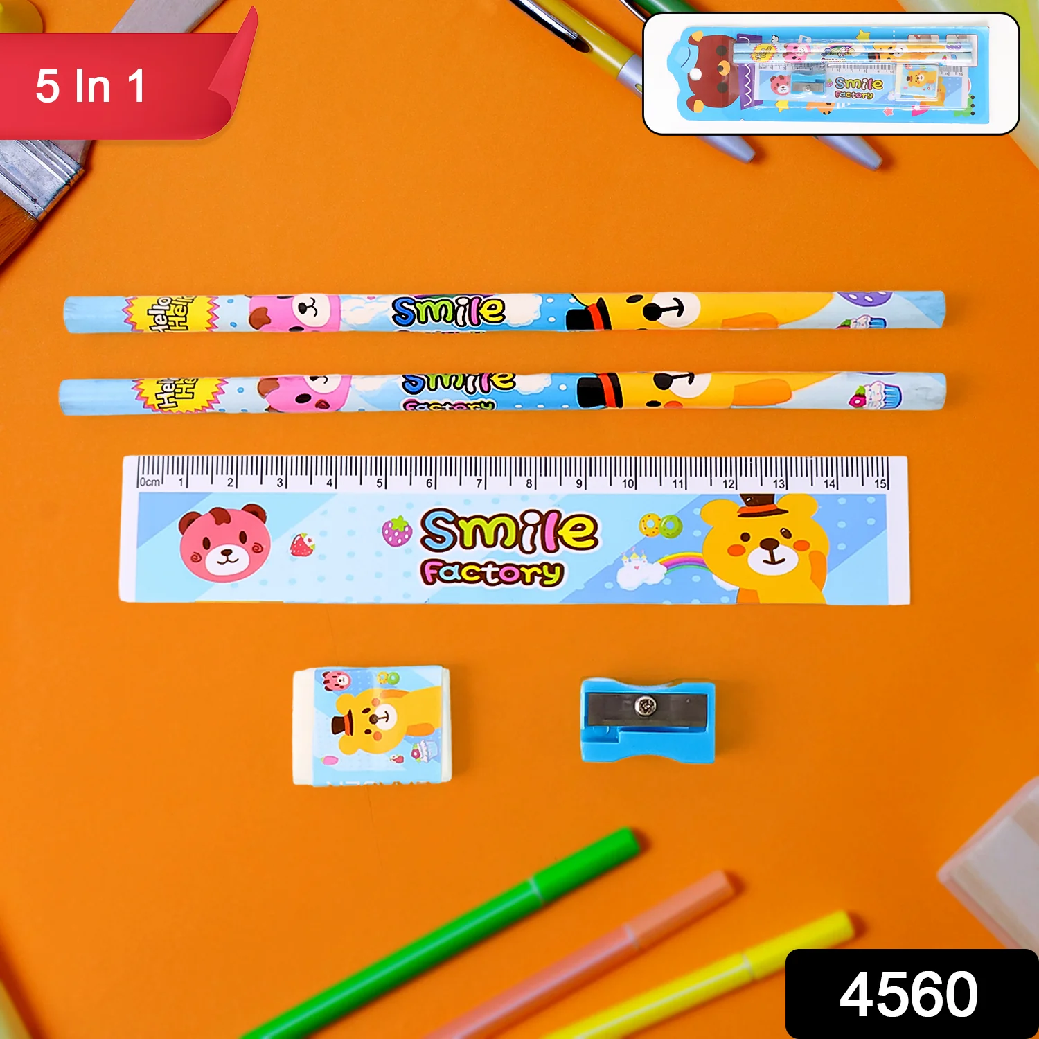 Wooden Pencil Set (5 Pc): School Supplies, Stationery Set for Kids - Image 2