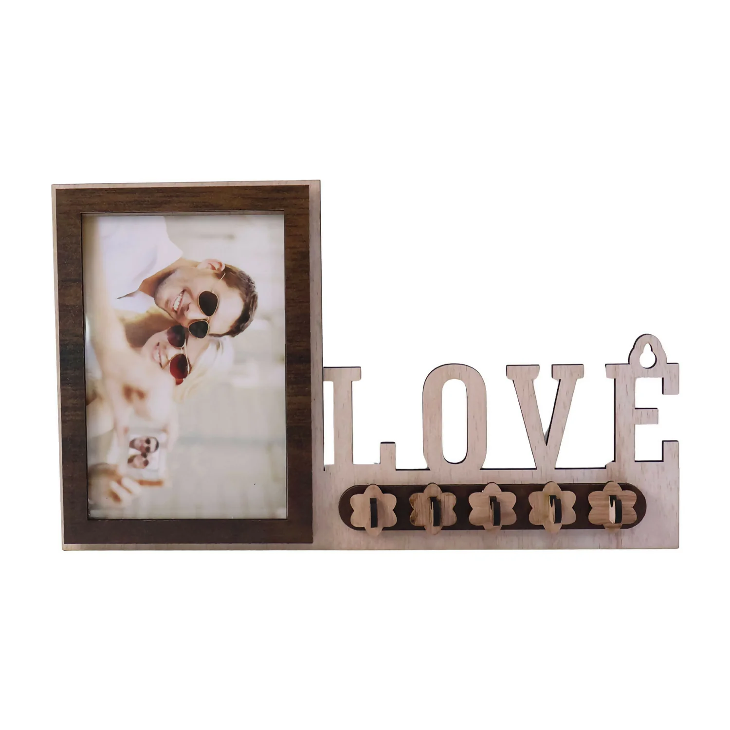 Wooden Photo Frame Key Holder with LOVE Cutout & 5 Hooks – 8 x 12 Inch - Image 5