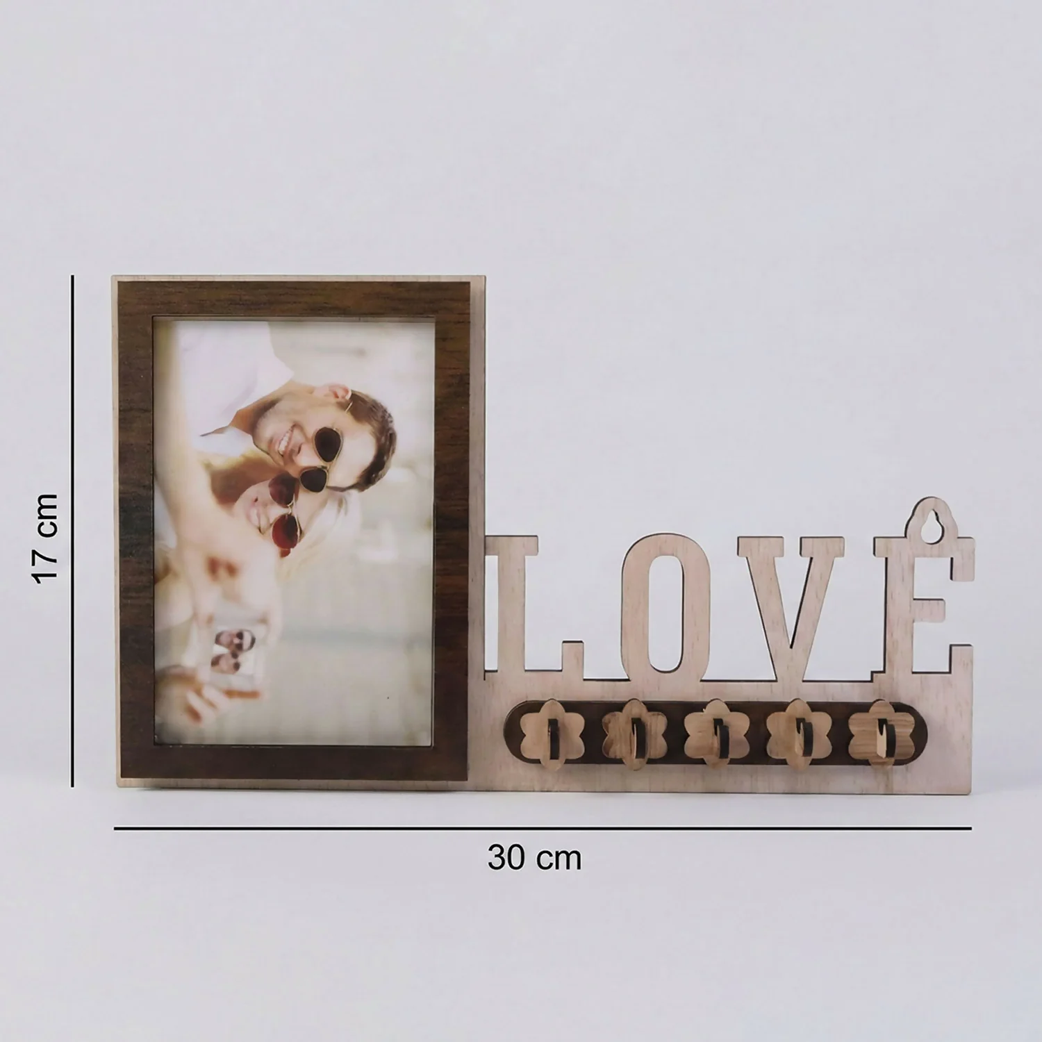 Wooden Photo Frame Key Holder with LOVE Cutout & 5 Hooks – 8 x 12 Inch - Image 8