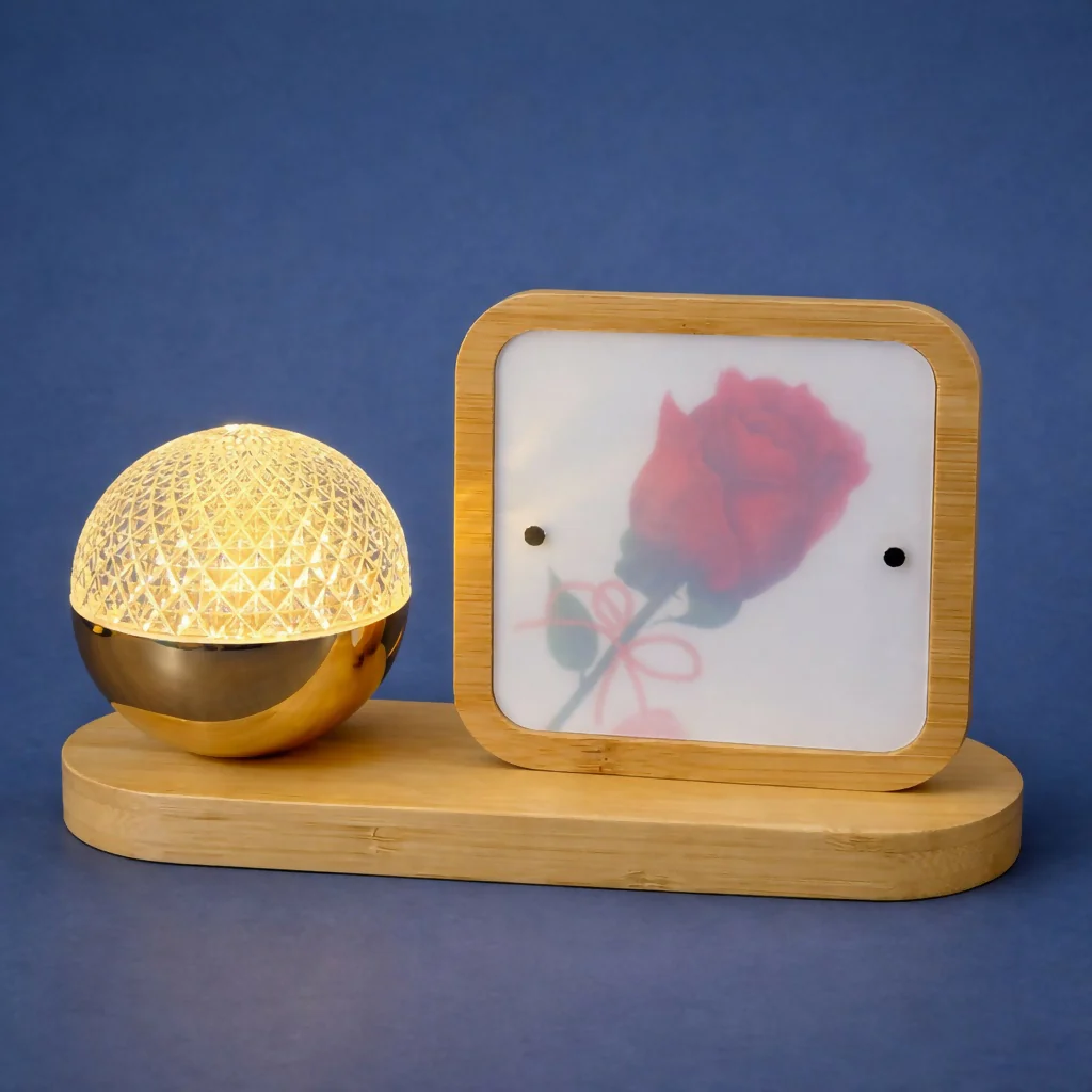 Wooden Photo Frame Lamp with LED Crystal Globe Light - Image 3