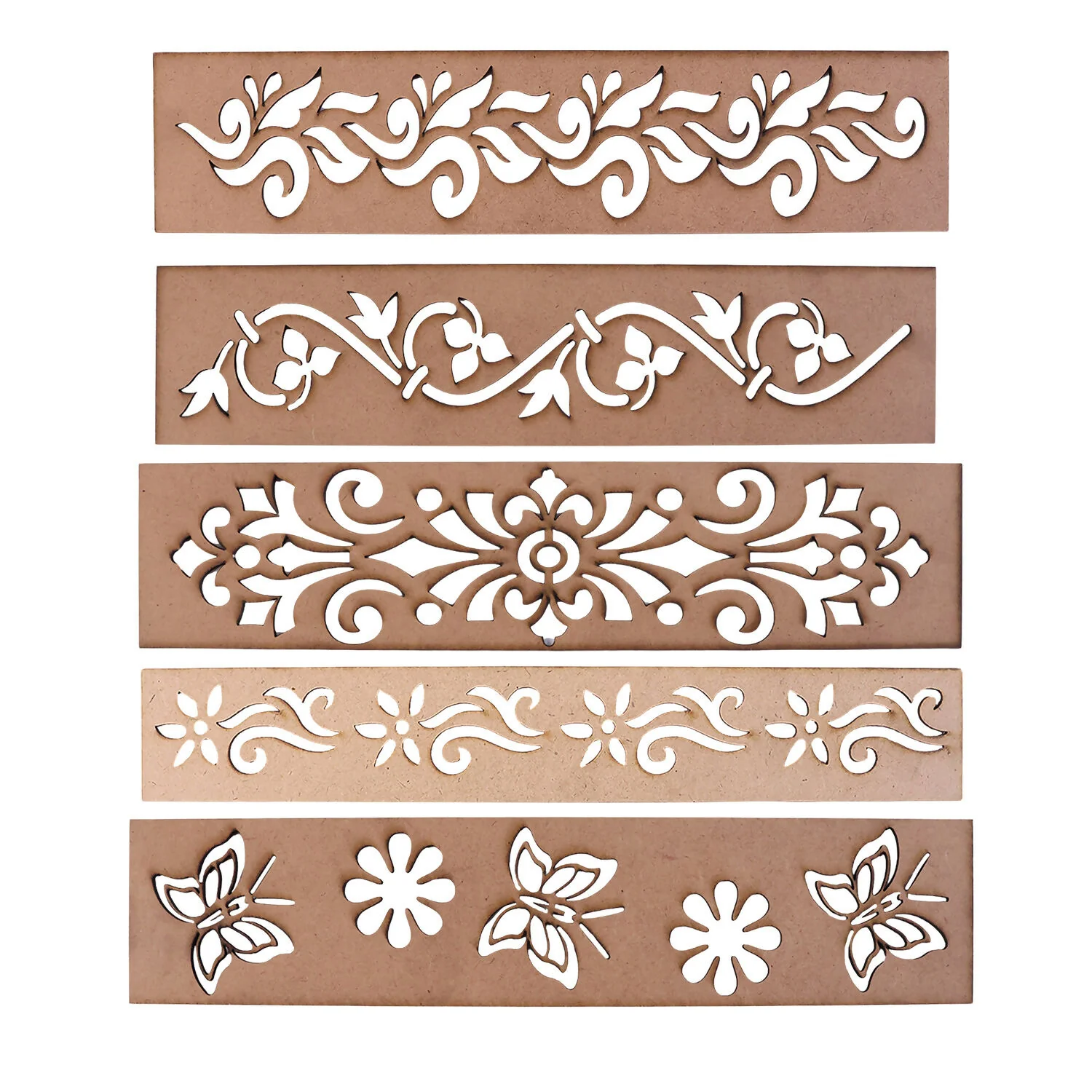 Wooden Rangoli Border Stencil Set of 5 – Reusable MDF Designs - Image 4