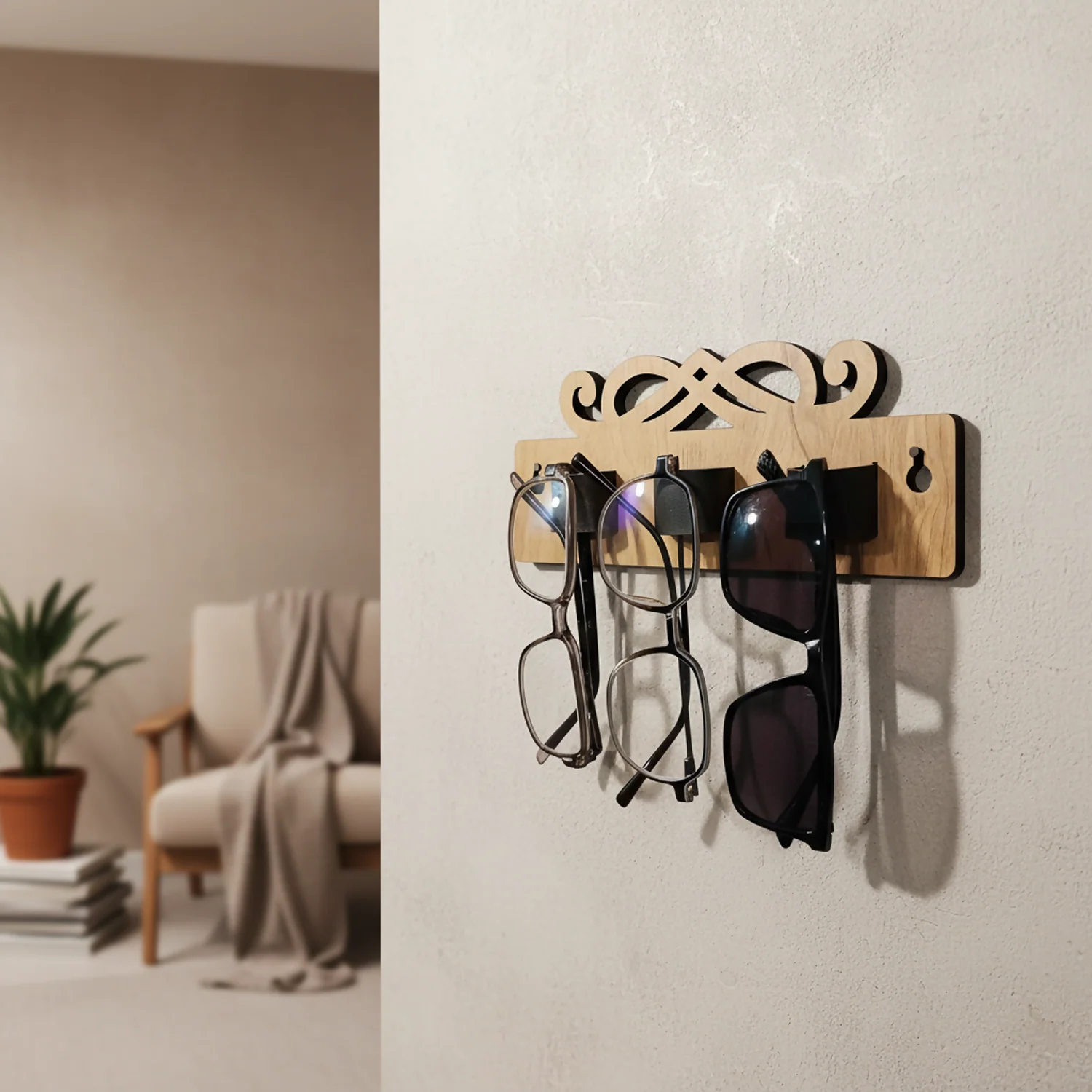 Wooden Sunglasses & Eyeglasses Holder Wall Mounted | Leather Glass Holder for Home & Office Décor - Image 4