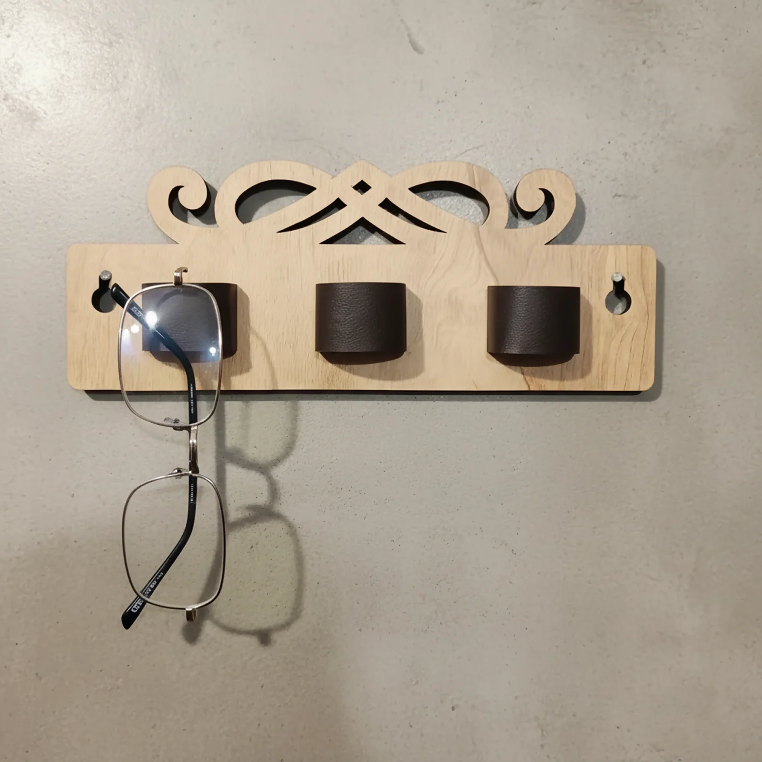Wooden Sunglasses & Eyeglasses Holder Wall Mounted | Leather Glass Holder for Home & Office Décor - Image 7