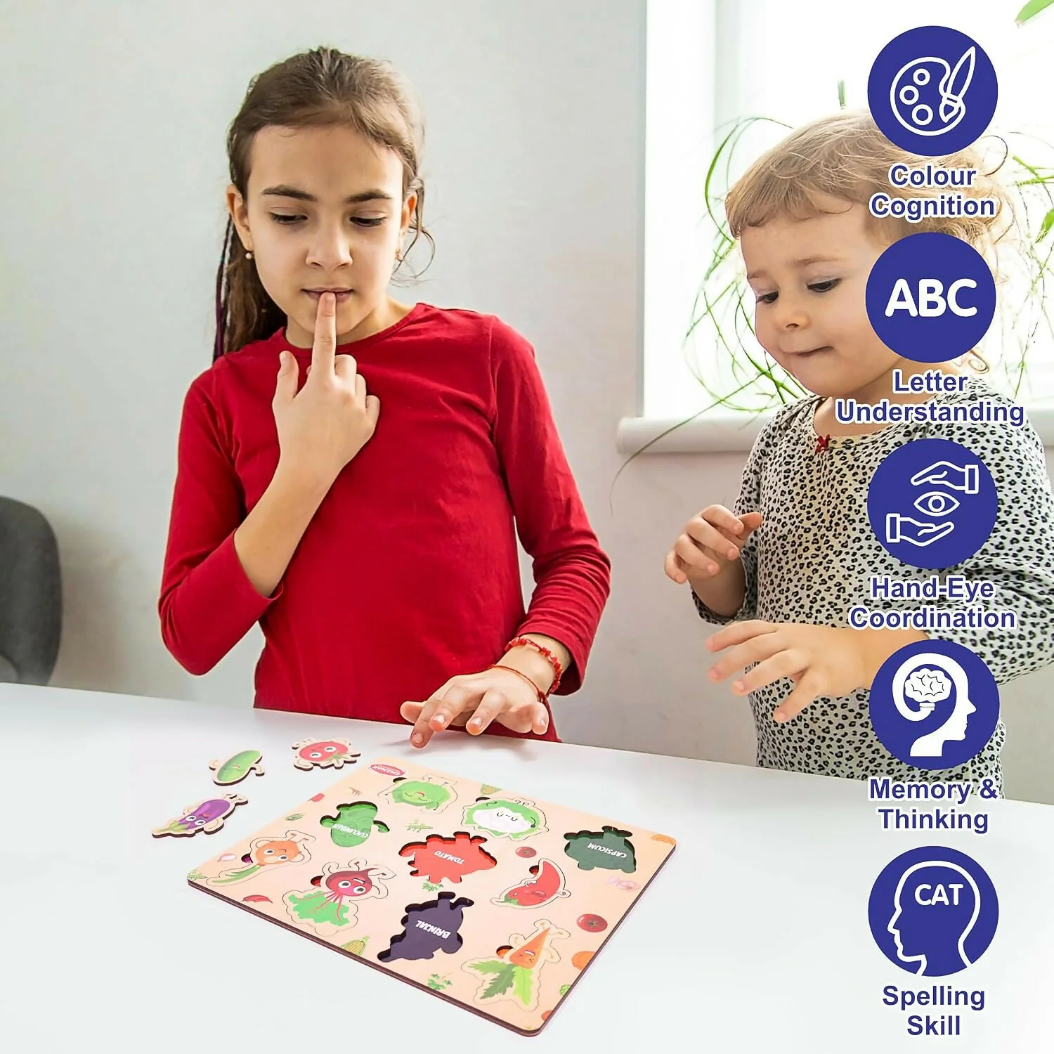 Wooden Vegetable Learning Puzzle Board for Kids – Colorful Puzzle with Cute Veggie Characters - Image 3