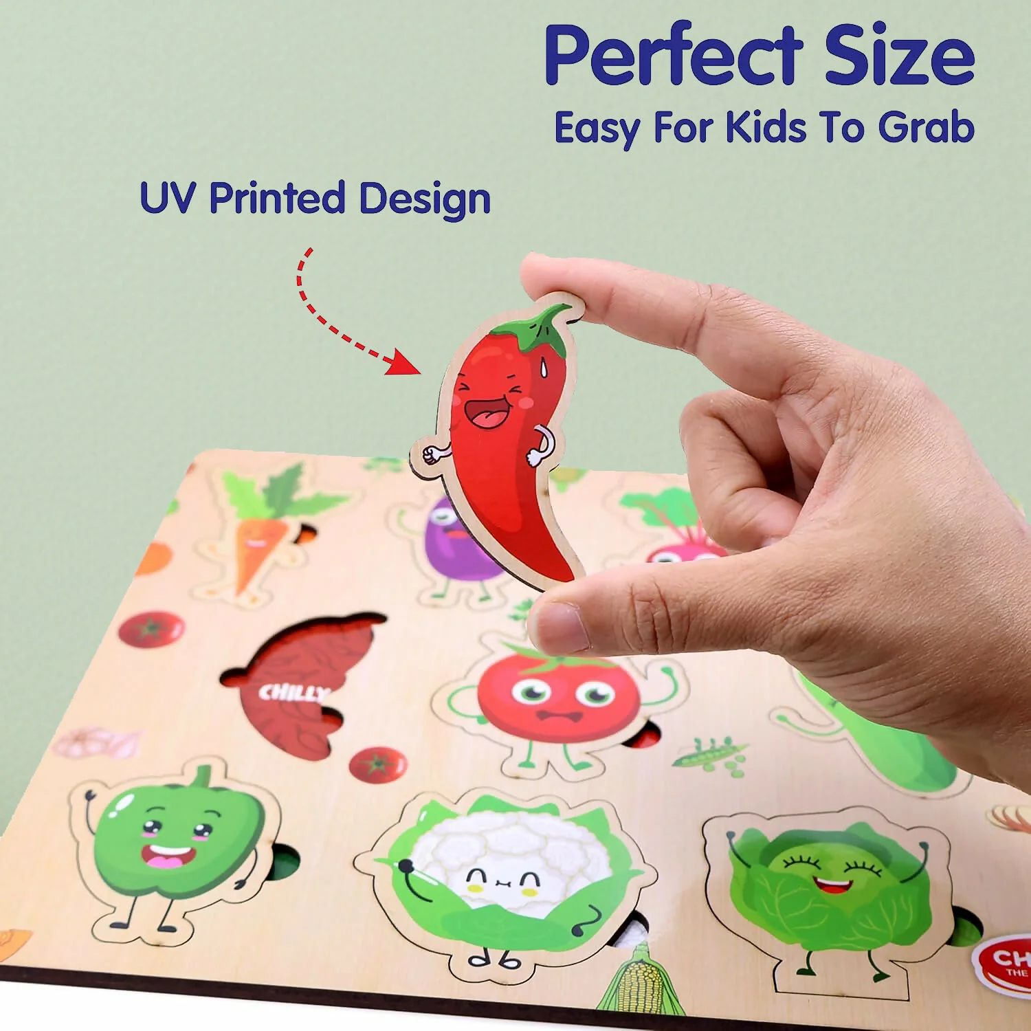 Wooden Vegetable Learning Puzzle Board for Kids – Colorful Puzzle with Cute Veggie Characters - Image 4