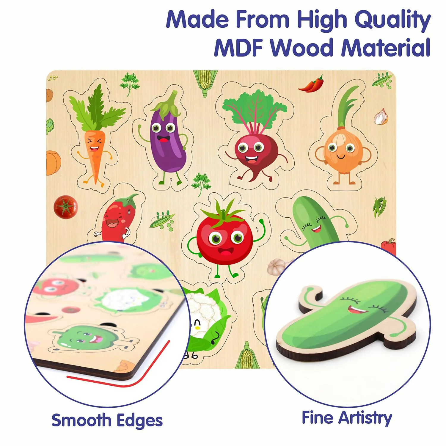Wooden Vegetable Learning Puzzle Board for Kids – Colorful Puzzle with Cute Veggie Characters - Image 6