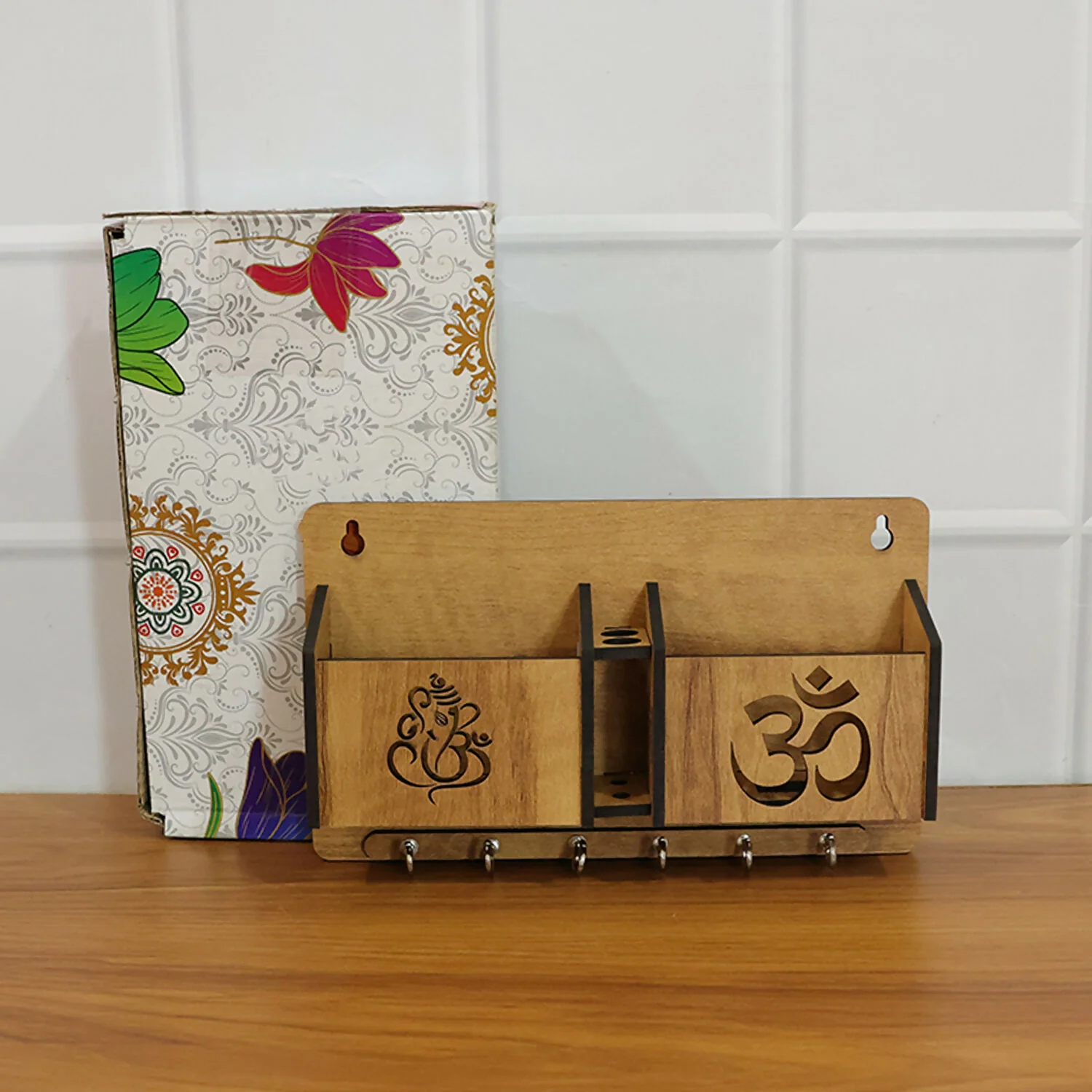 Wooden Wall Mounted Key Holder with Mobile Stand - Image 6