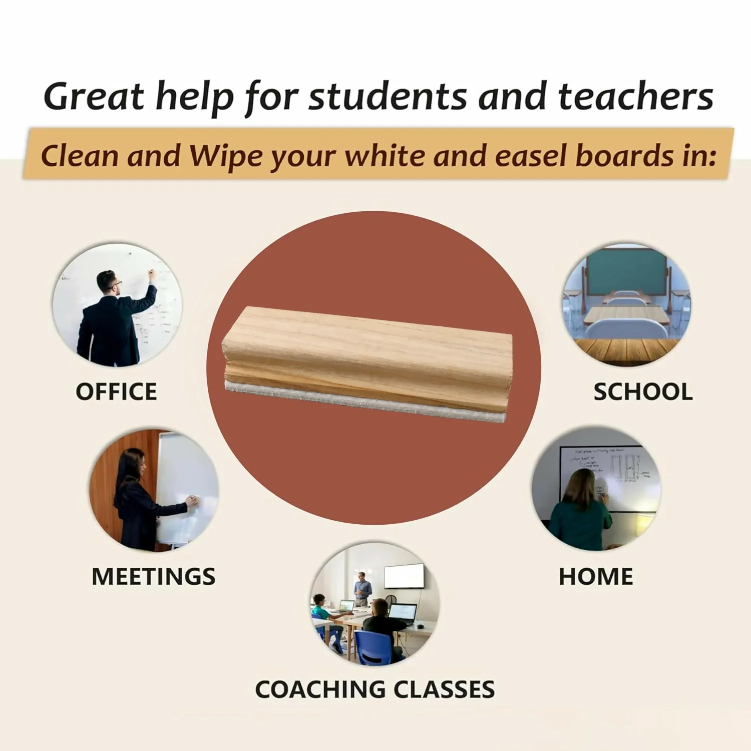 Wooden Whiteboard Duster Easy Clean Eraser for School, Office, Home & Classes - Image 3