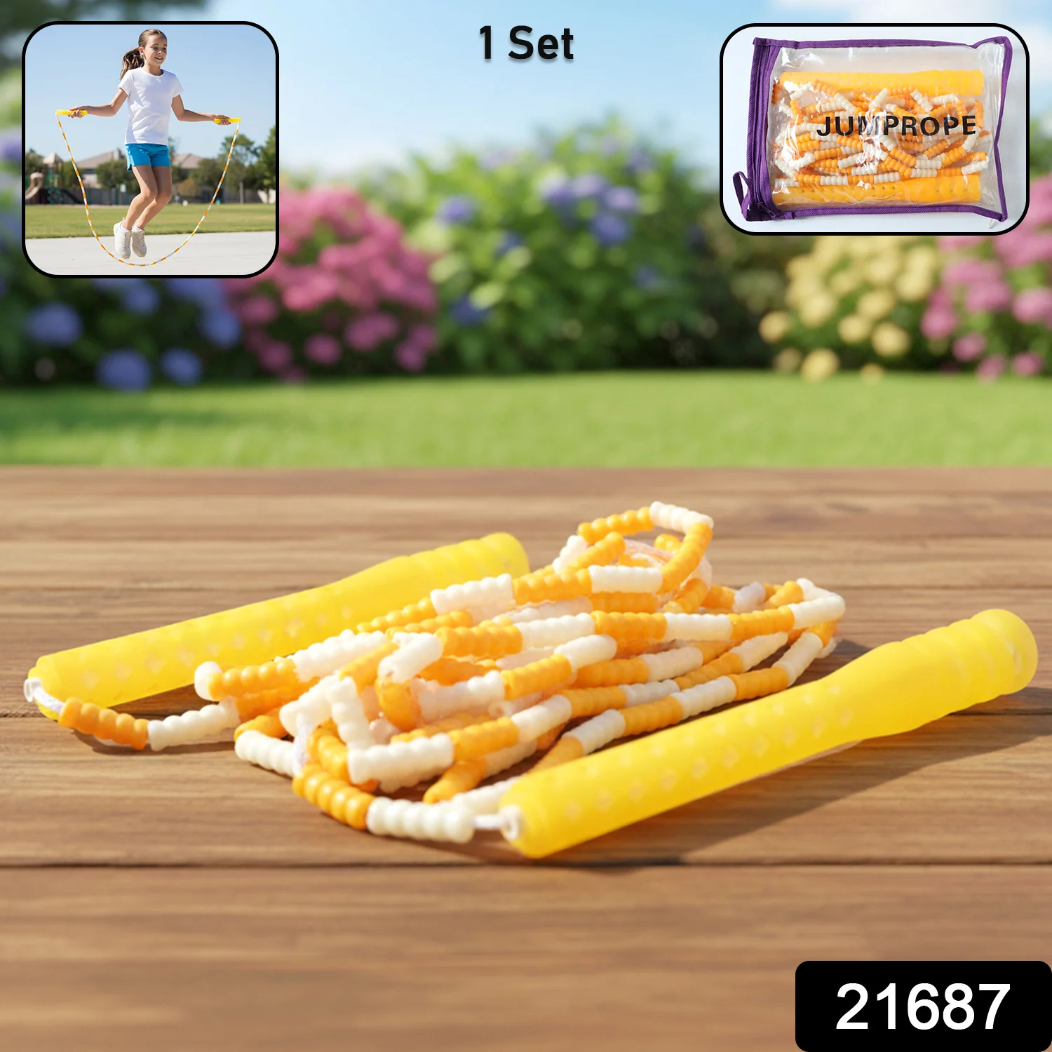 Yellow & White Beaded Skipping Jump Rope (1 Set) - Image 2