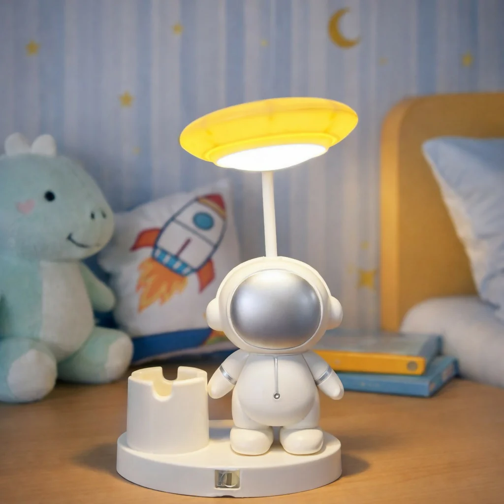 Yellow Astronaut LED Desk Lamp with Pen Holder for Study Table, Kids Room & Bedside - Image 2