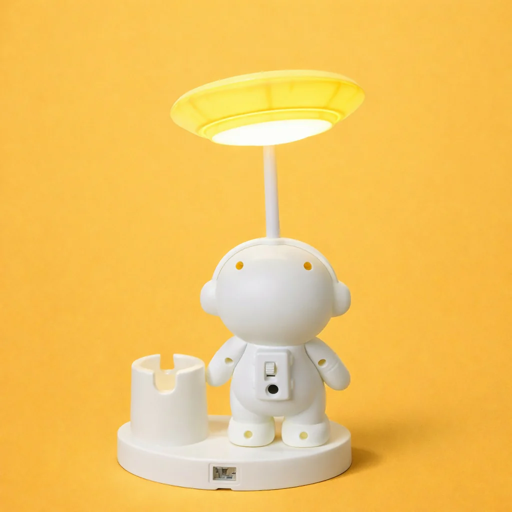 Yellow Astronaut LED Desk Lamp with Pen Holder for Study Table, Kids Room & Bedside - Image 3