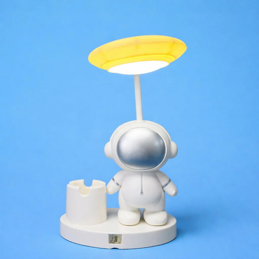Yellow Astronaut LED Desk Lamp with Pen Holder for Study Table, Kids Room & Bedside - Image 4