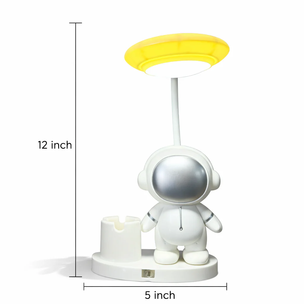 Yellow Astronaut LED Desk Lamp with Pen Holder for Study Table, Kids Room & Bedside - Image 5