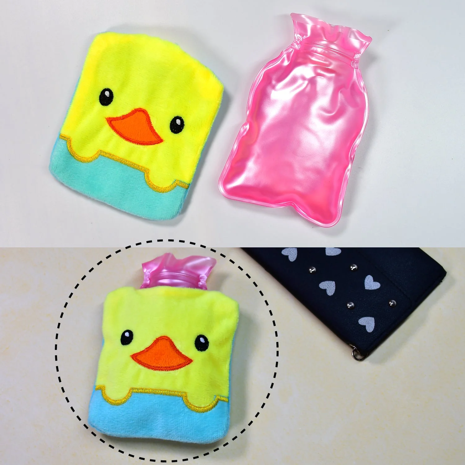 Yellow Duck design small Hot Water Bag with Cover for Pain Relief - Image 4