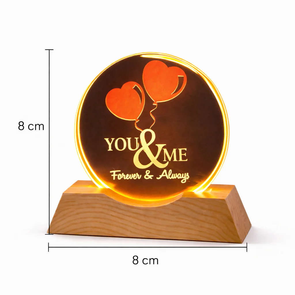 You & Me Forever LED Acrylic Lamp with Wooden Base | Romantic Night Light - Image 5