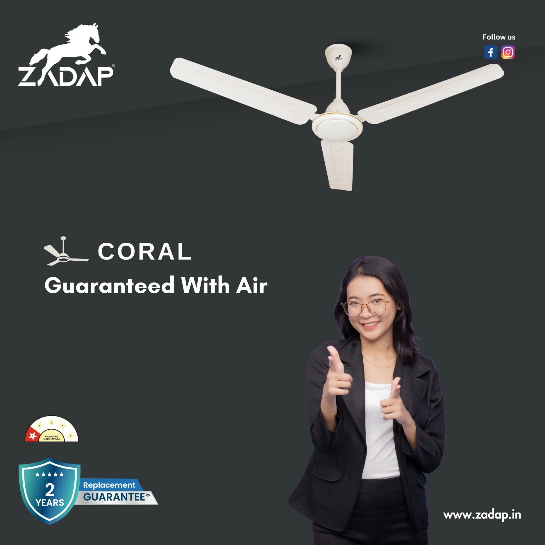 Zadap 1200mm 52W High Speed Ceiling Fan(Ivory) - Image 2