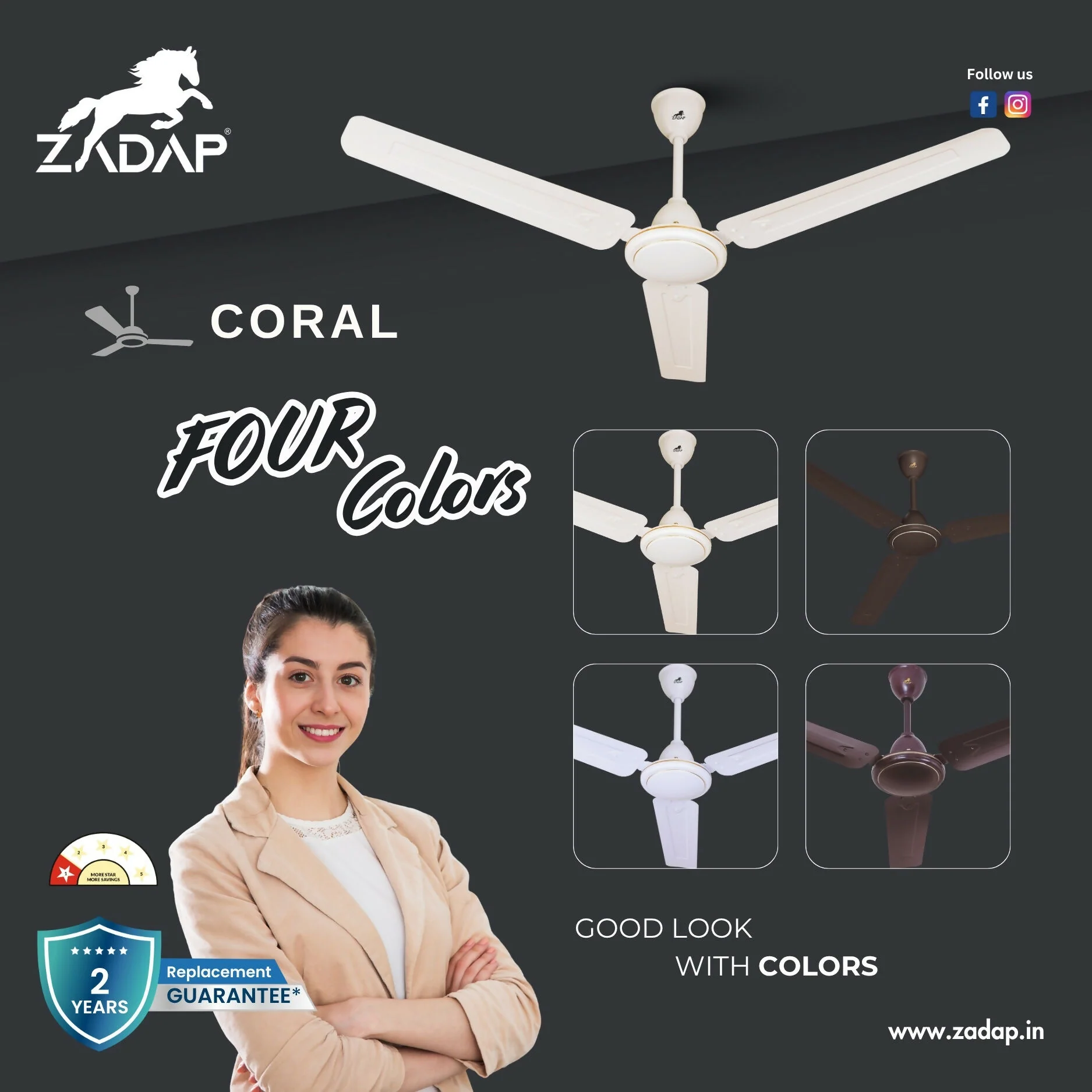 Zadap 1200mm 52W High Speed Ceiling Fan(Ivory) - Image 3