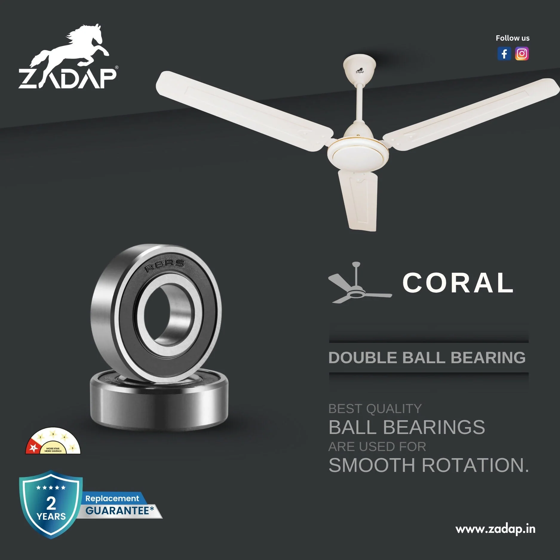 Zadap 1200mm 52W High Speed Ceiling Fan(Ivory) - Image 5