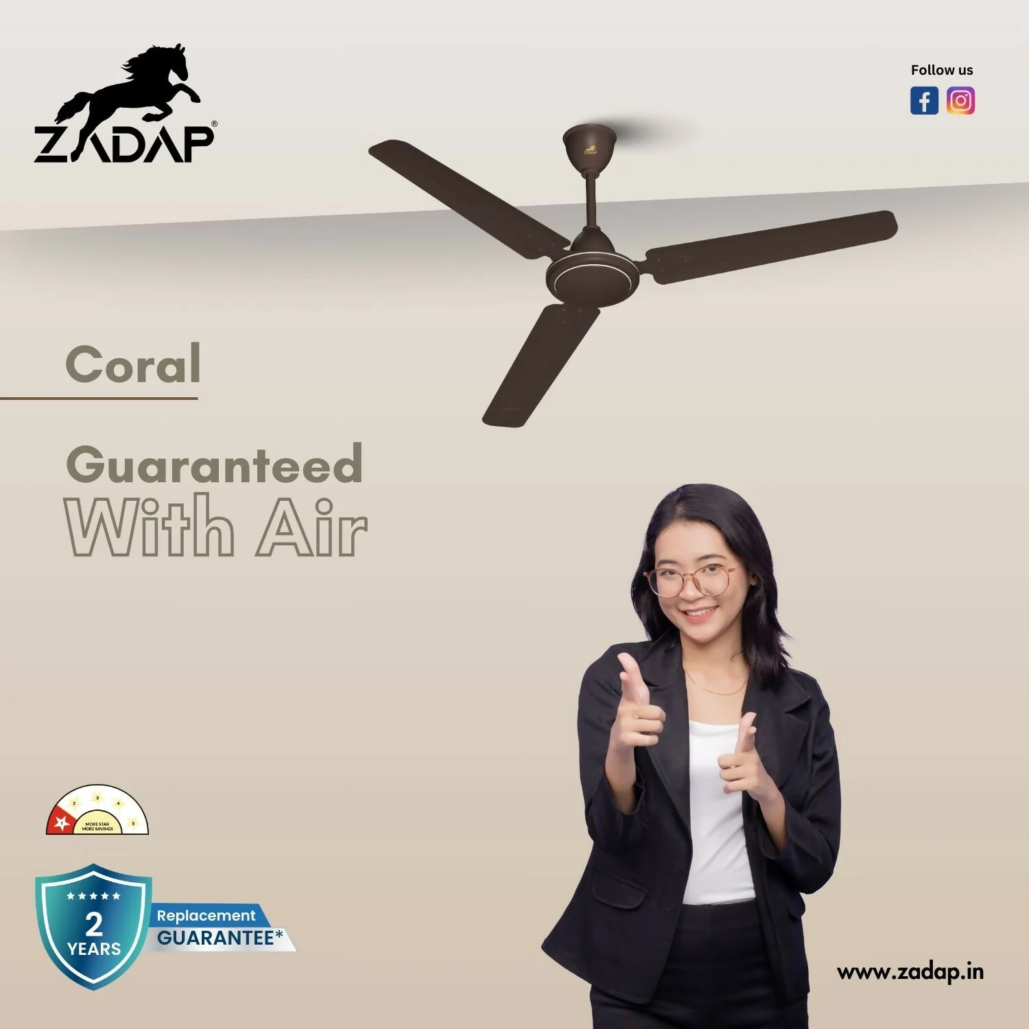 Zadap 1200mm 52W High Speed Ceiling Fan(Smoke Brown) - Image 2