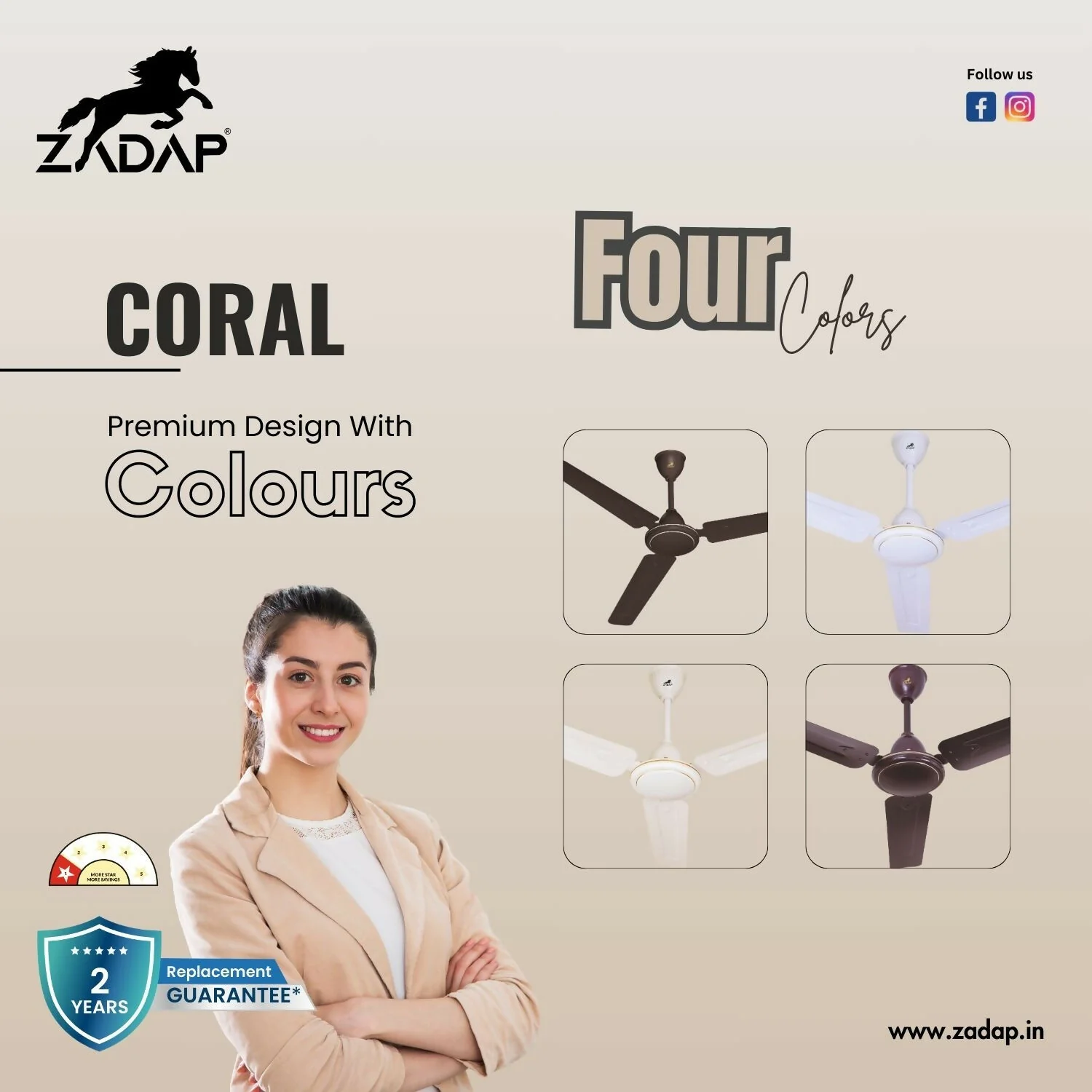 Zadap 1200mm 52W High Speed Ceiling Fan(Smoke Brown) - Image 3