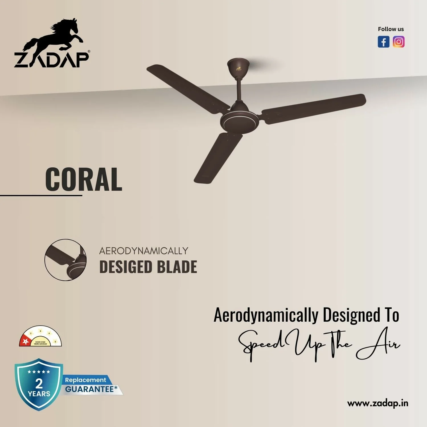 Zadap 1200mm 52W High Speed Ceiling Fan(Smoke Brown) - Image 4