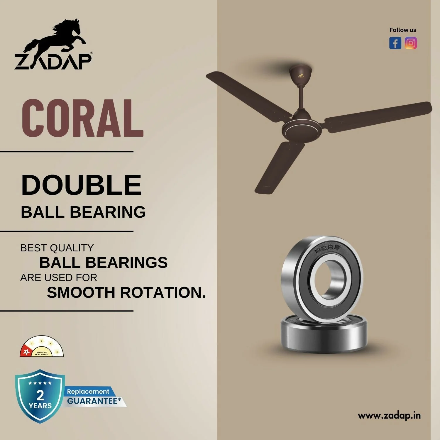 Zadap 1200mm 52W High Speed Ceiling Fan(Smoke Brown) - Image 5