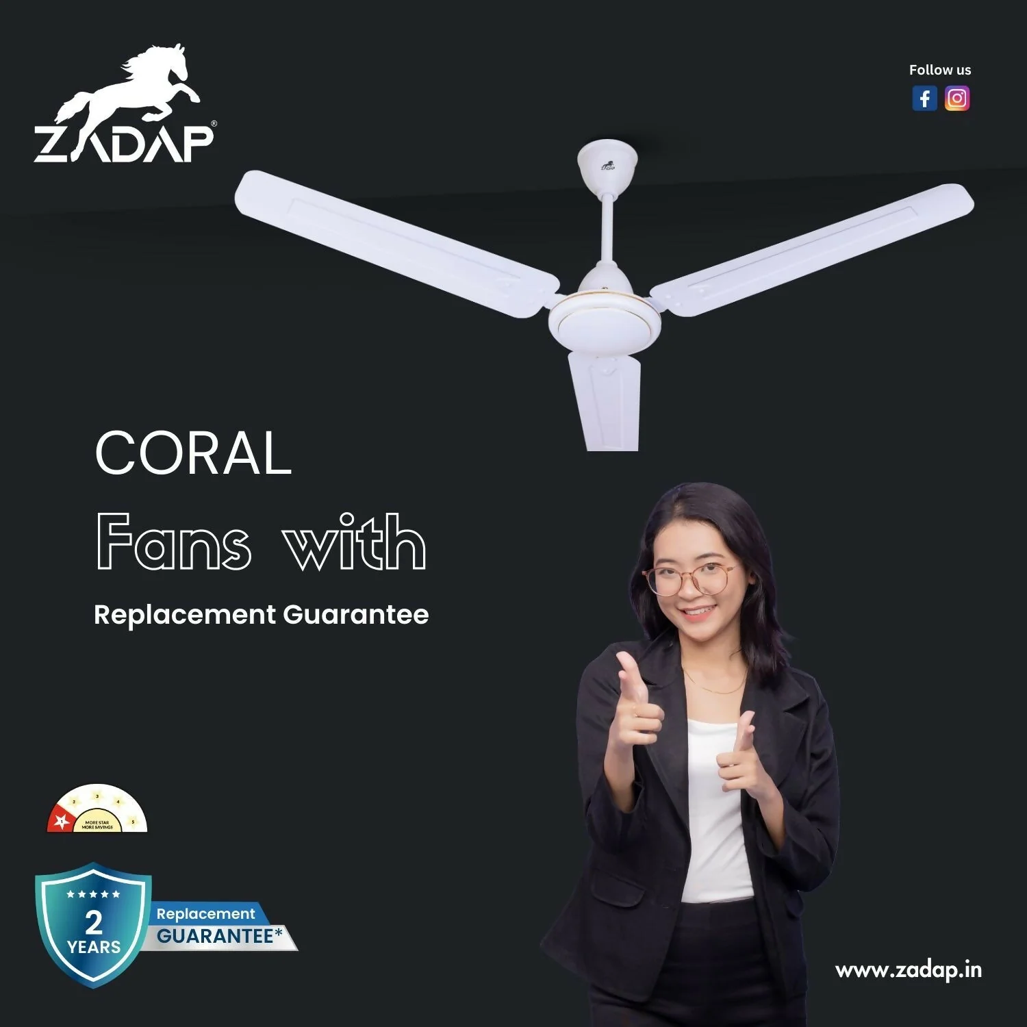 Zadap 1200mm 52W High Speed Ceiling Fan(White) - Image 2