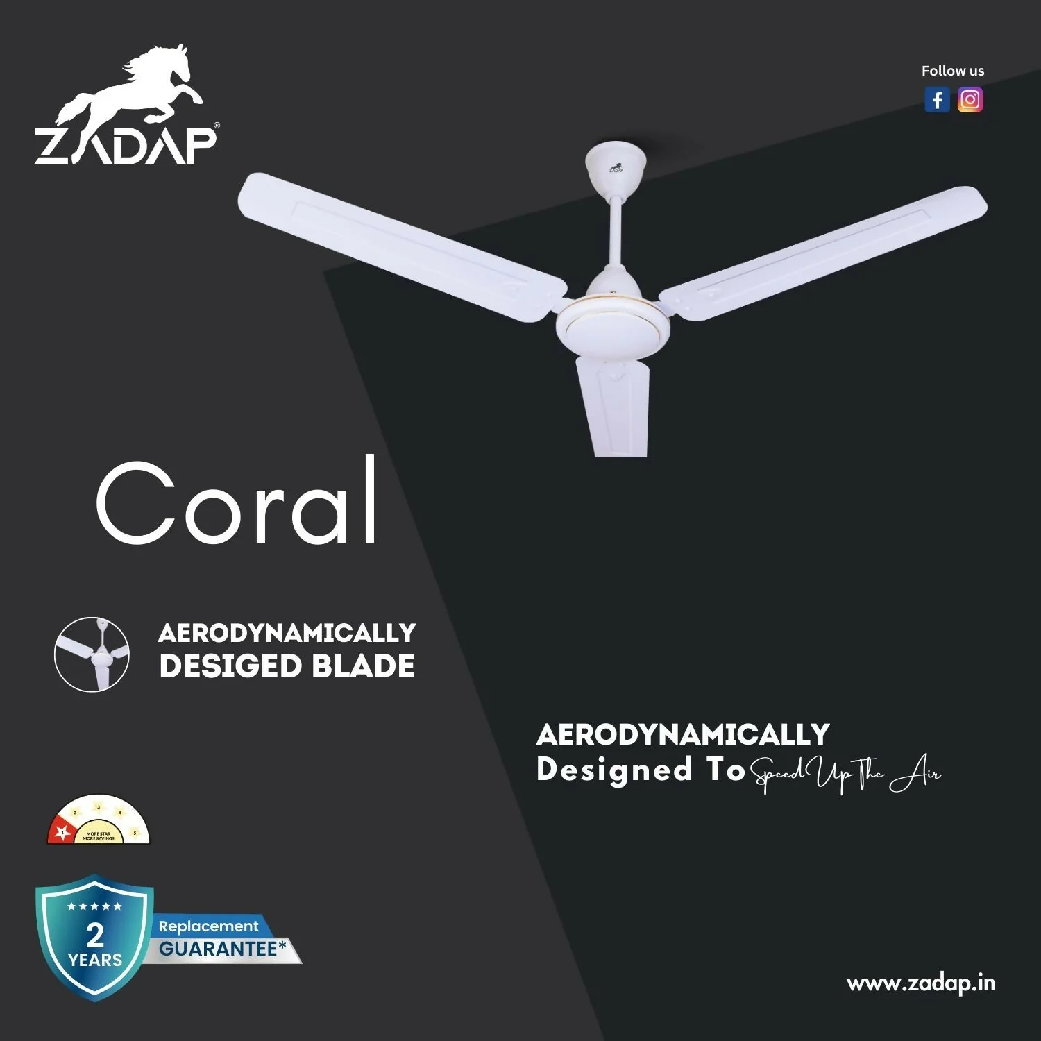 Zadap 1200mm 52W High Speed Ceiling Fan(White) - Image 4