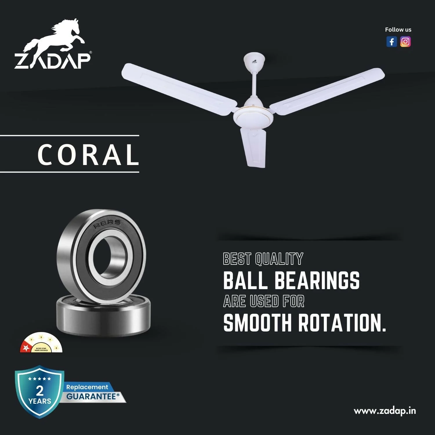 Zadap 1200mm 52W High Speed Ceiling Fan(White) - Image 5