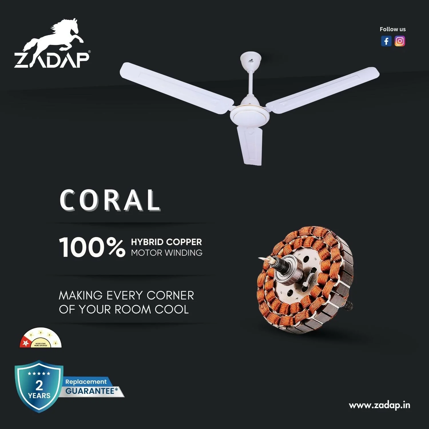 Zadap 1200mm 52W High Speed Ceiling Fan(White) - Image 6