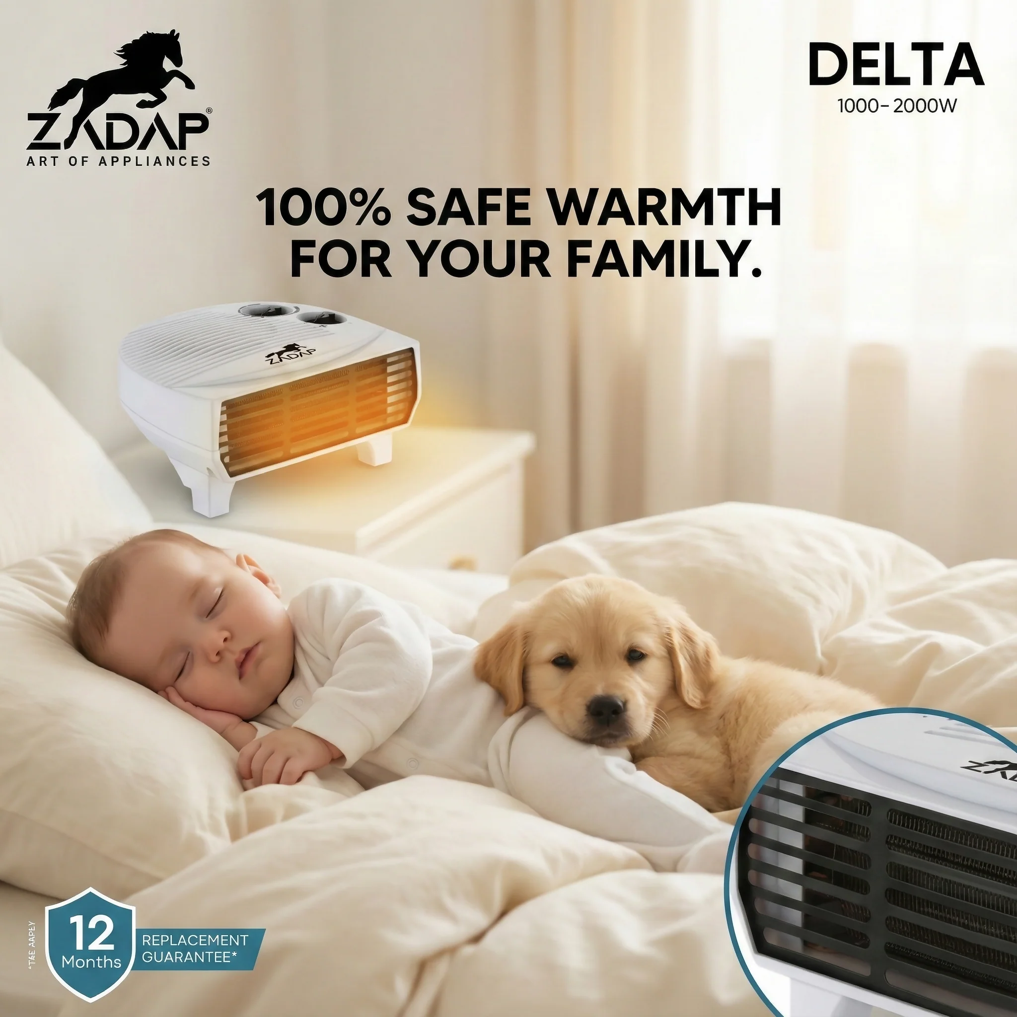 Zadap 2000W Room Heater Tip Over Safety - Image 2