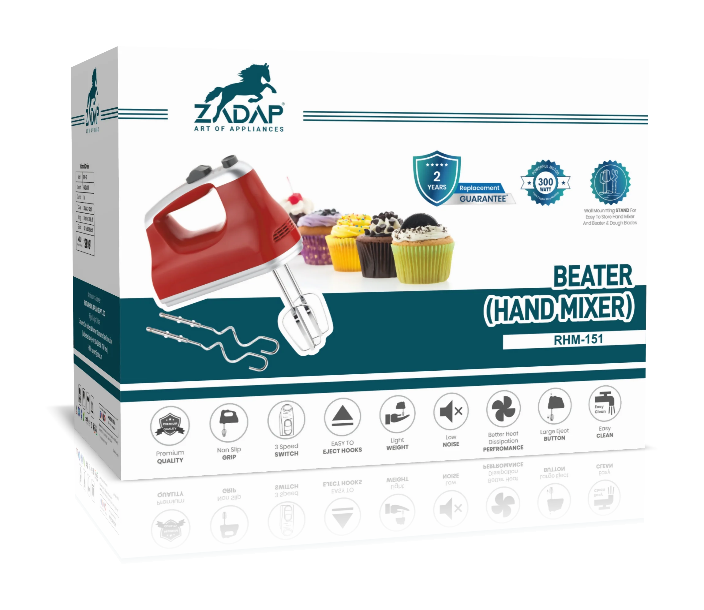 ZADAP 300W Electric Hand Mixer Beater with Dough Hooks & Stainless Steel Whisks for Cake, Cream & Baking - Image 5