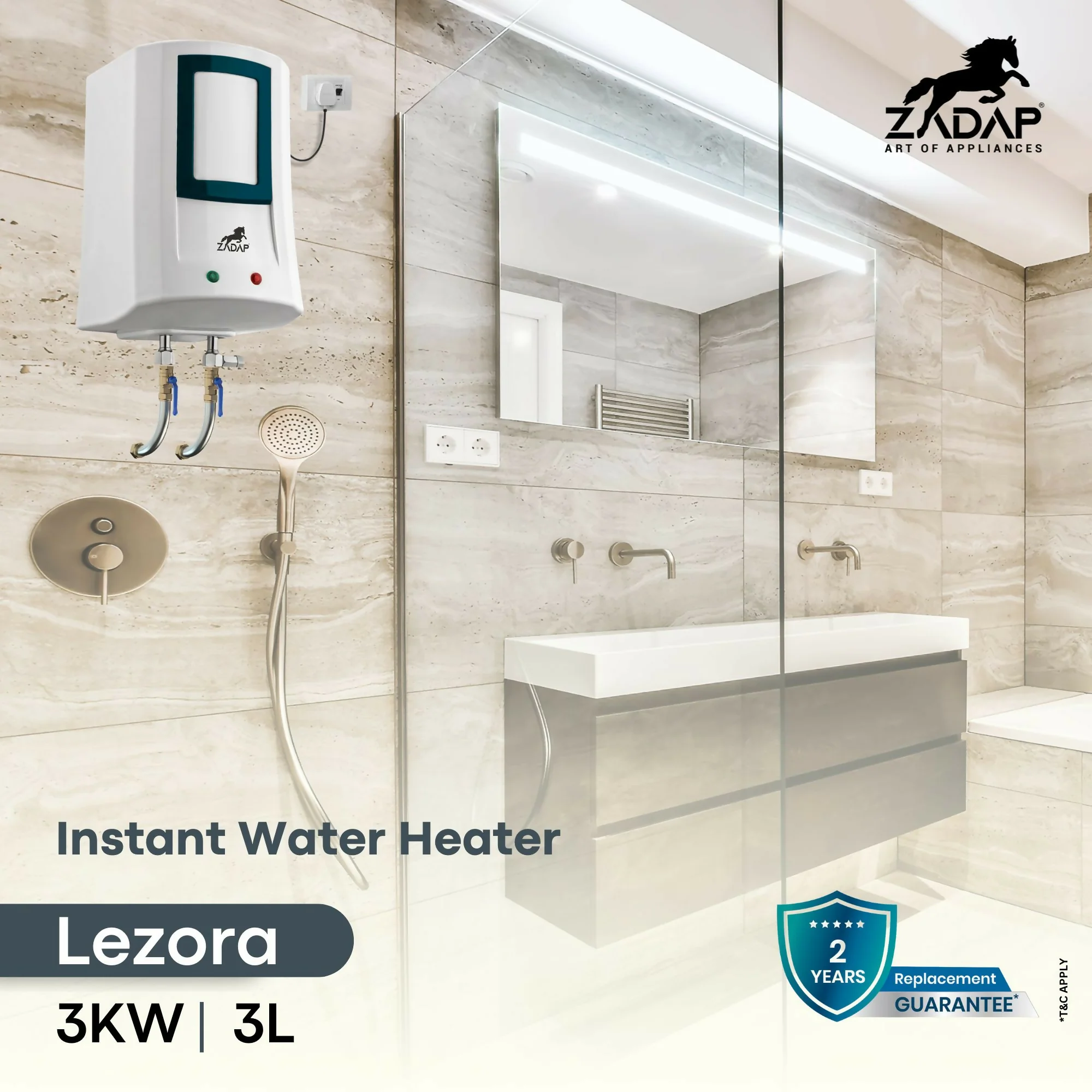 ZADAP 3kW Instant Geyser 4 Way Safety (3L) - Image 3