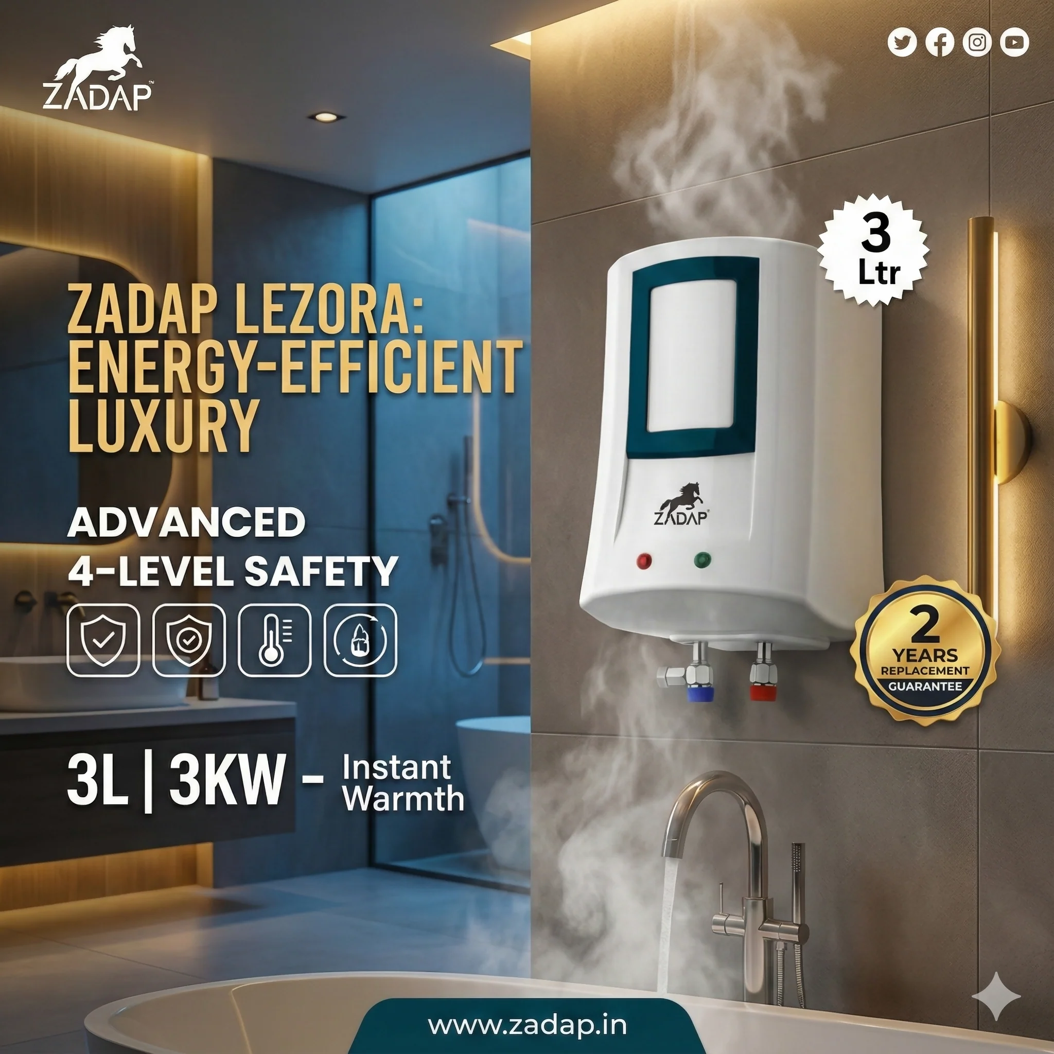 ZADAP 3kW Instant Geyser 4 Way Safety (3L) - Image 4