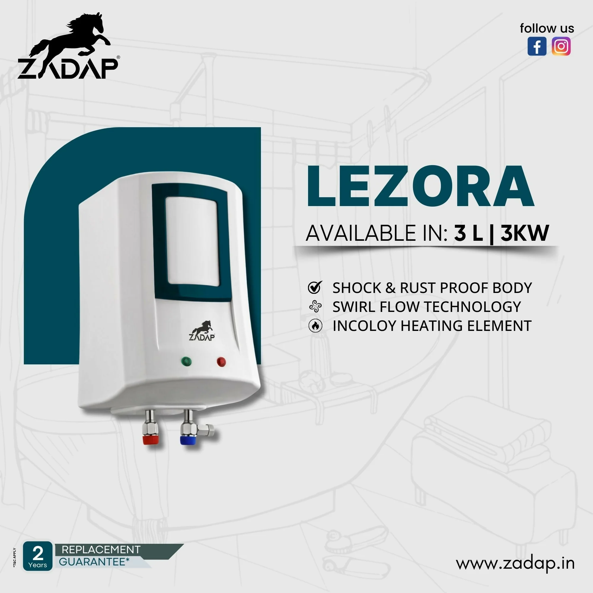 ZADAP 3kW Instant Geyser 4 Way Safety (3L) - Image 5
