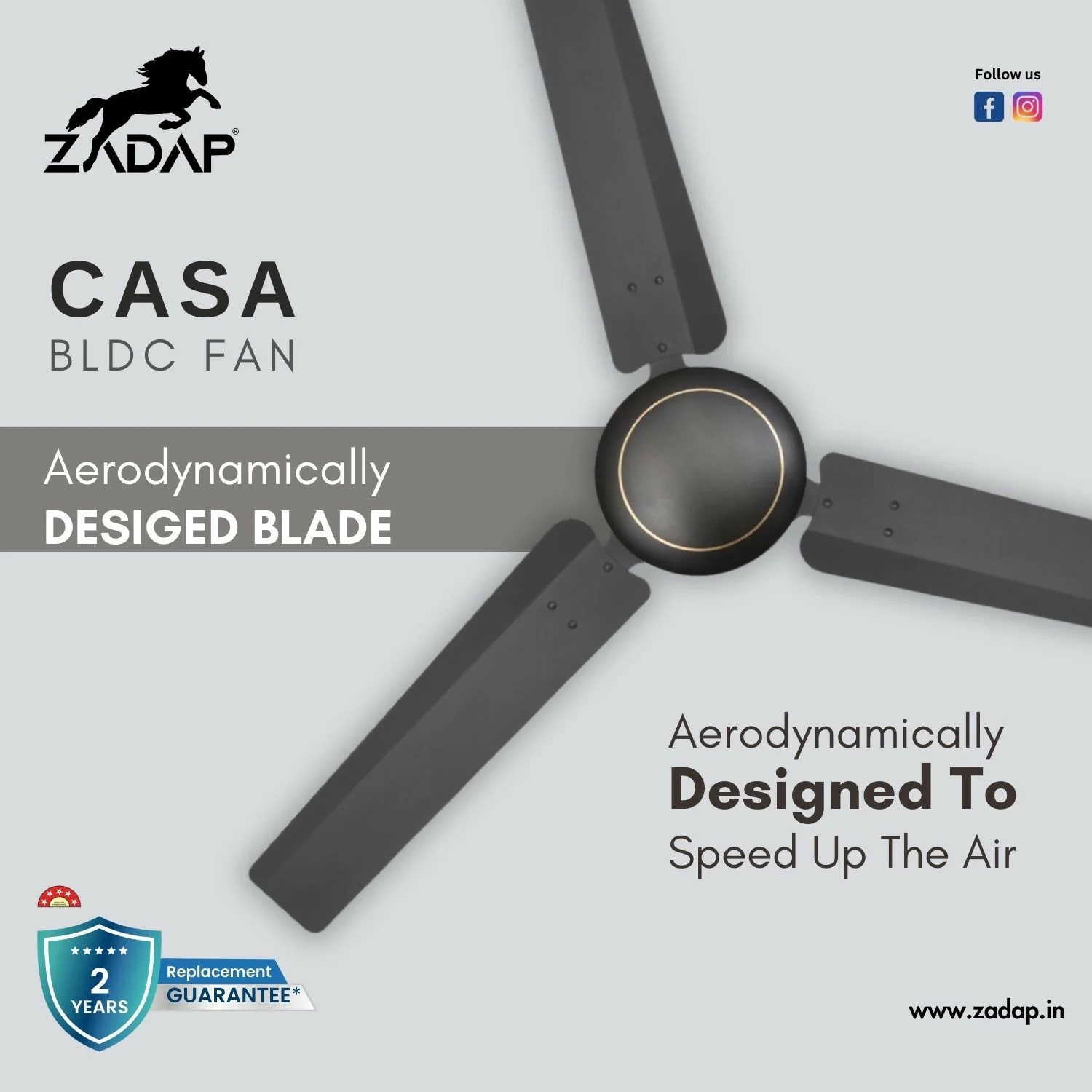 Zadap Casa 1200mm 5-Star BLDC High Speed Fan (Smoke Brown) - Image 5