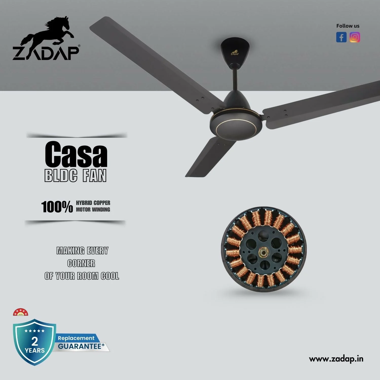 Zadap Casa 1200mm 5-Star BLDC High Speed Fan (Smoke Brown) - Image 7