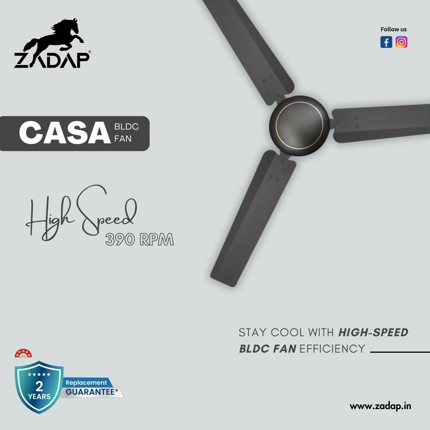 Zadap Casa 1200mm 5-Star BLDC High Speed Fan (Smoke Brown) - Image 8