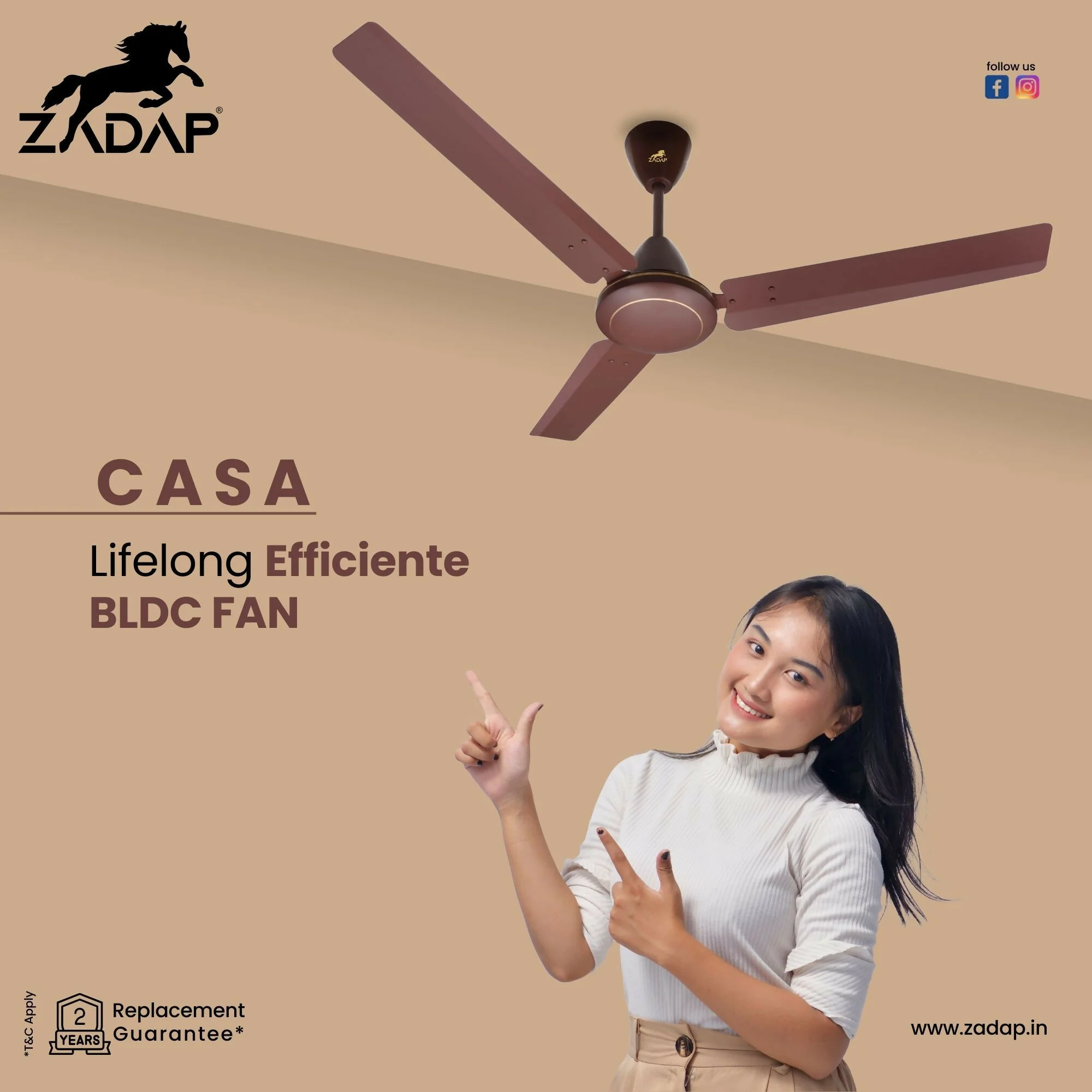 Zadap Casa 1200mm 5-Star BLDC High Speed Fan (Matt Brown) - Image 2