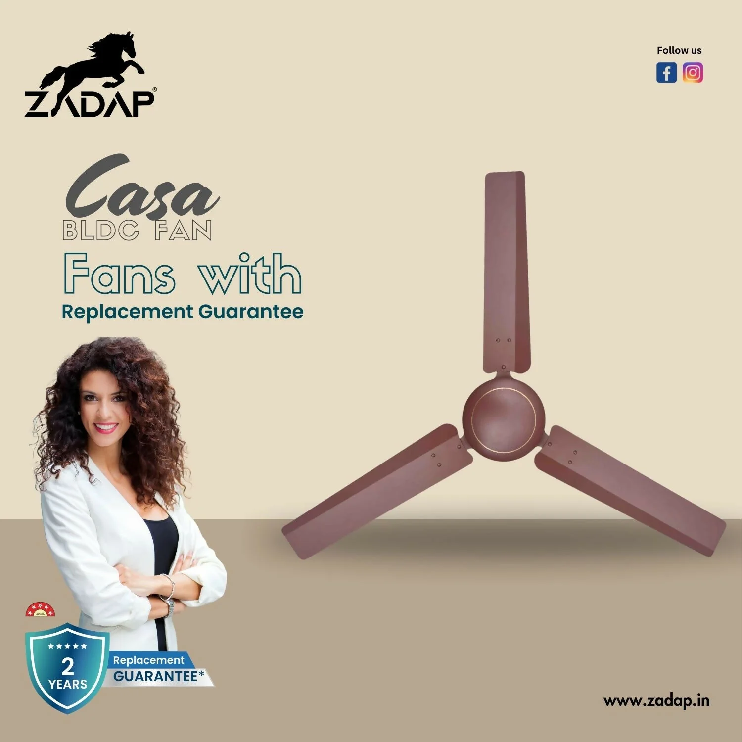 Zadap Casa 1200mm 5-Star BLDC High Speed Fan (Matt Brown) - Image 3